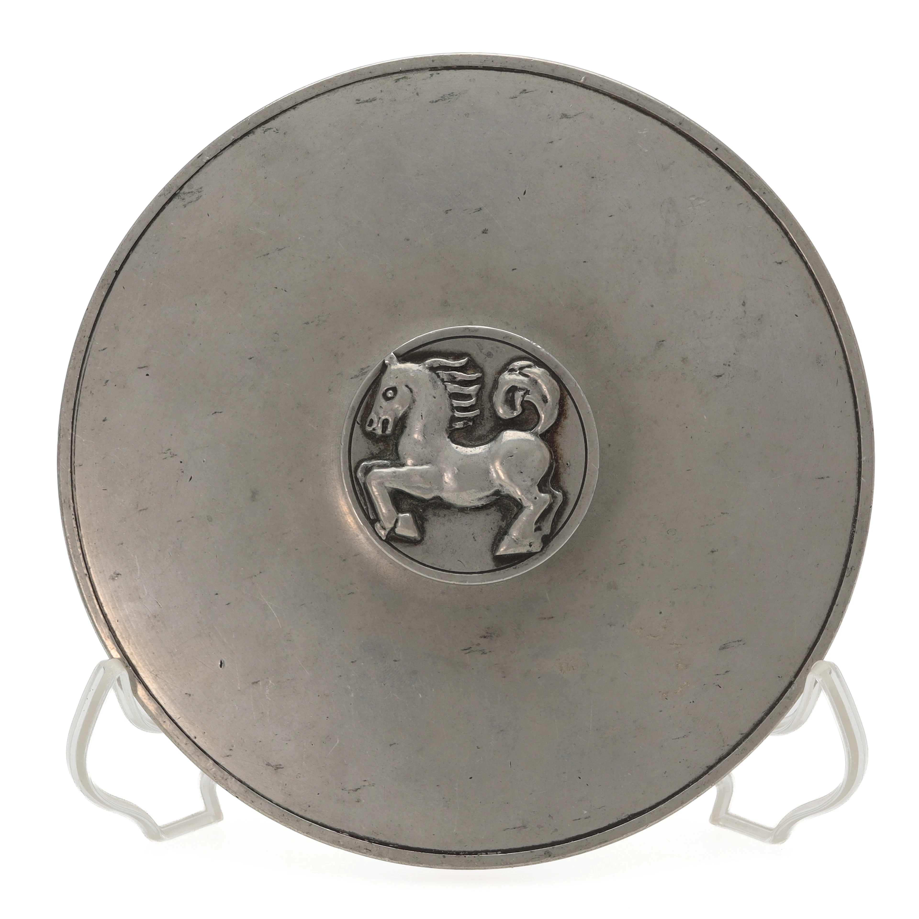 HANDSPEGEL, tenn, dekor av häst, swedish grace, 1920/1930-tal.