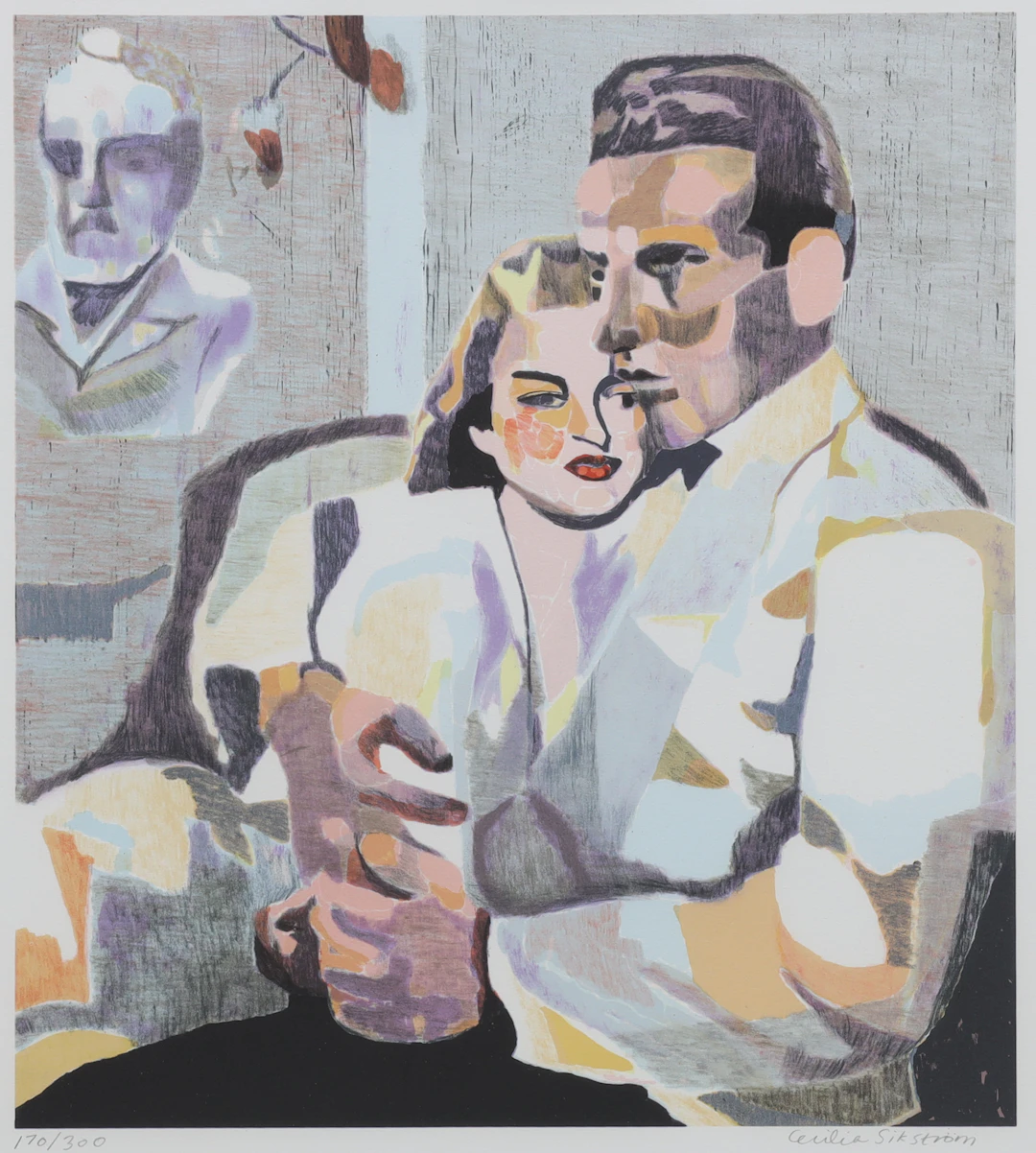 CECILIA SIKSTRÖM. färglitografi, "Casablanca", omfamnande par, numrerad