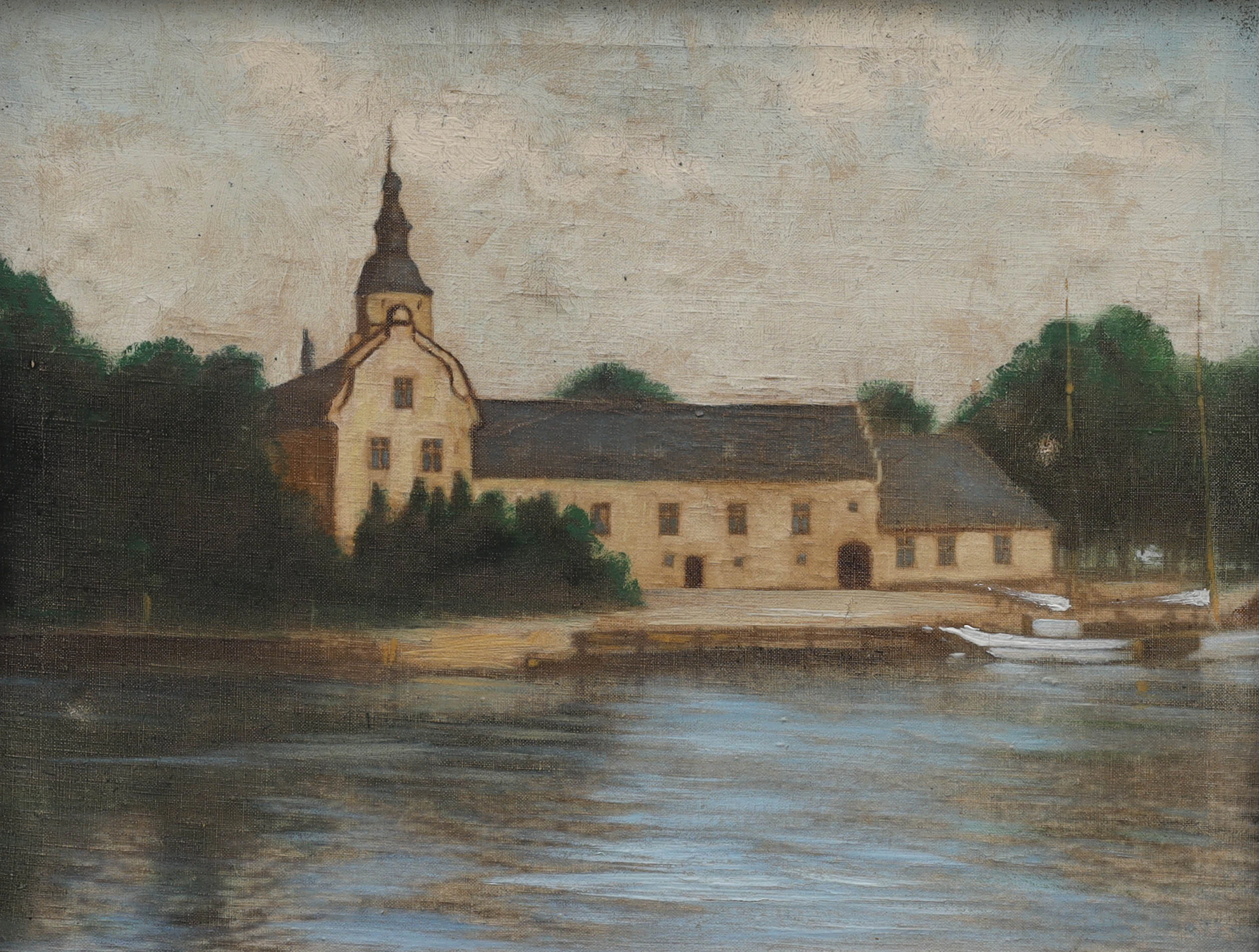 OKÄND KONSTNÄR. olja på duk, Halmstad slott, osignerad.
