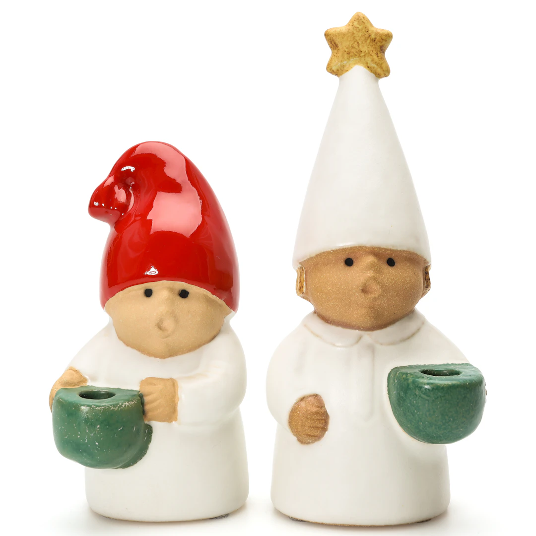 LISA LARSON. Figuriner, 2 st, "Luciatåg" ur serien Adventsbarn, Rörstrand.