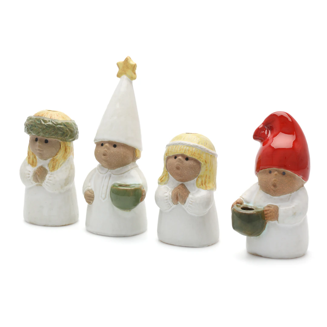LISA LARSON. Figuriner, 4 st, "Luciatåg" ur serien Adventsbarn, originalkartonge