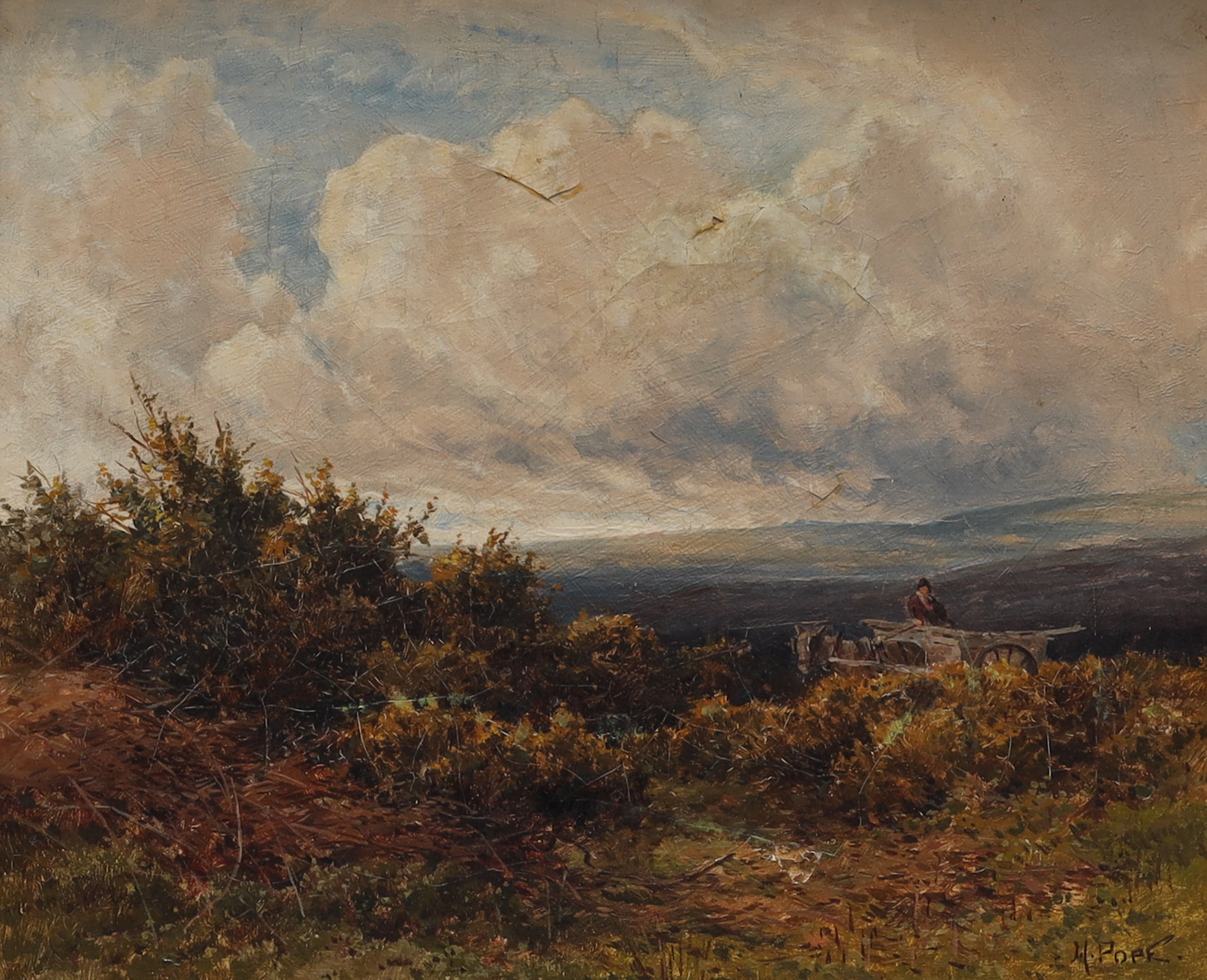 HENRY MARTIN POPE. olja på duk, figurscen i höstlandskap, signerad H Pope.