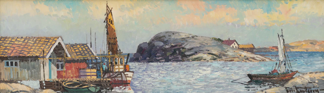 ERIC LUNDGREN. olja på duk, skärgårdsmotiv, signerad.