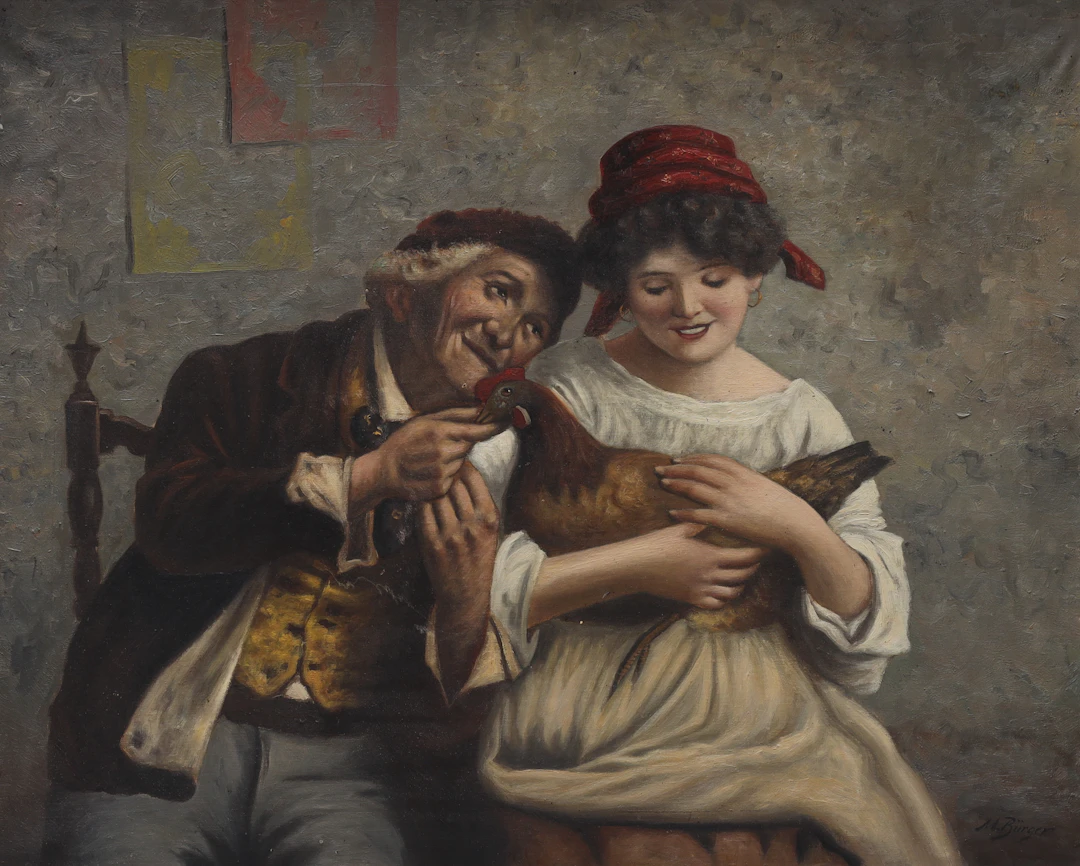 OLJA PÅ DUK, efter Y.R Foggattis målning "Old hearts Young hearts"