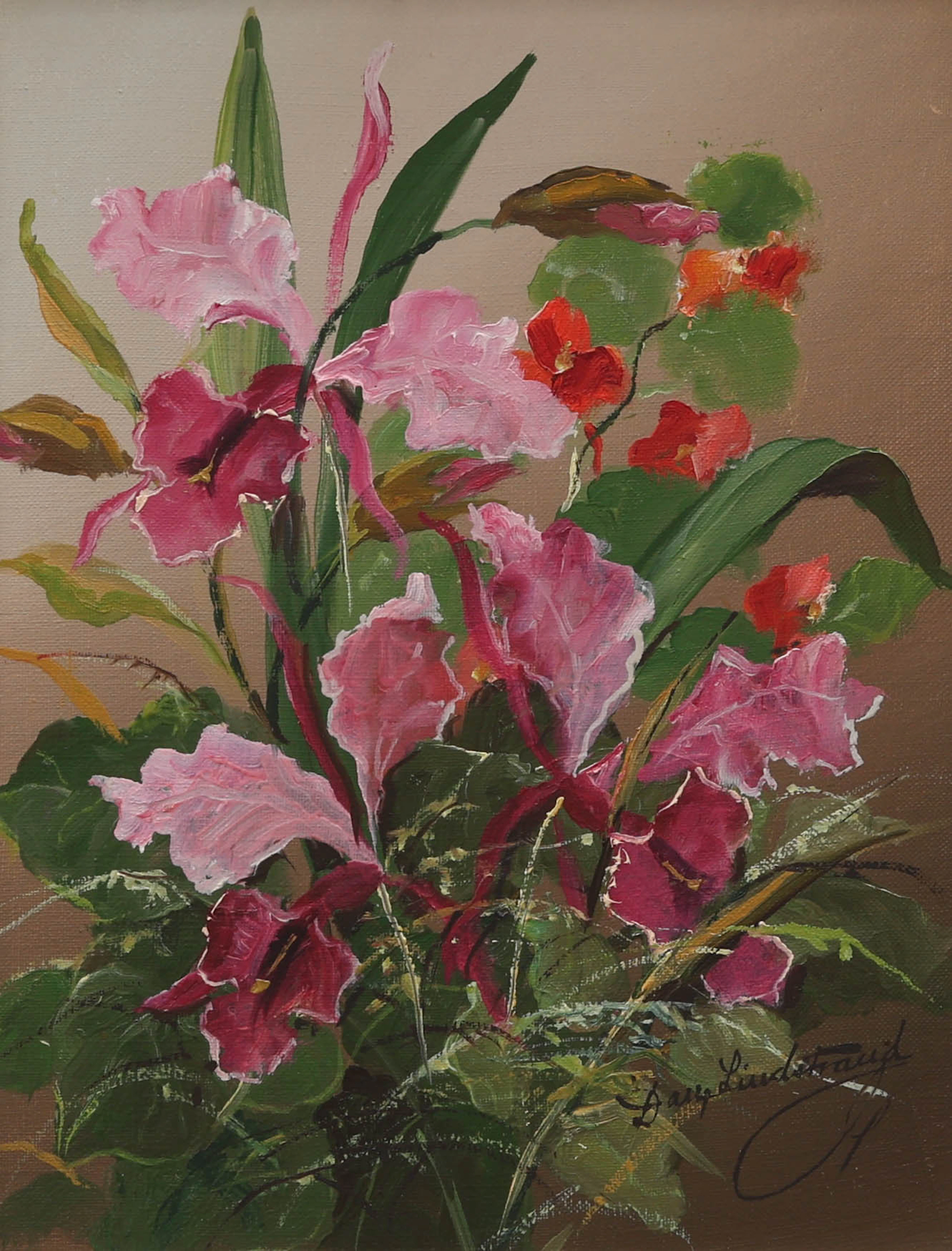 DAN LINDSTRAND. olja på duk, blomsterstilleben, signerad Dan Lindstrand.