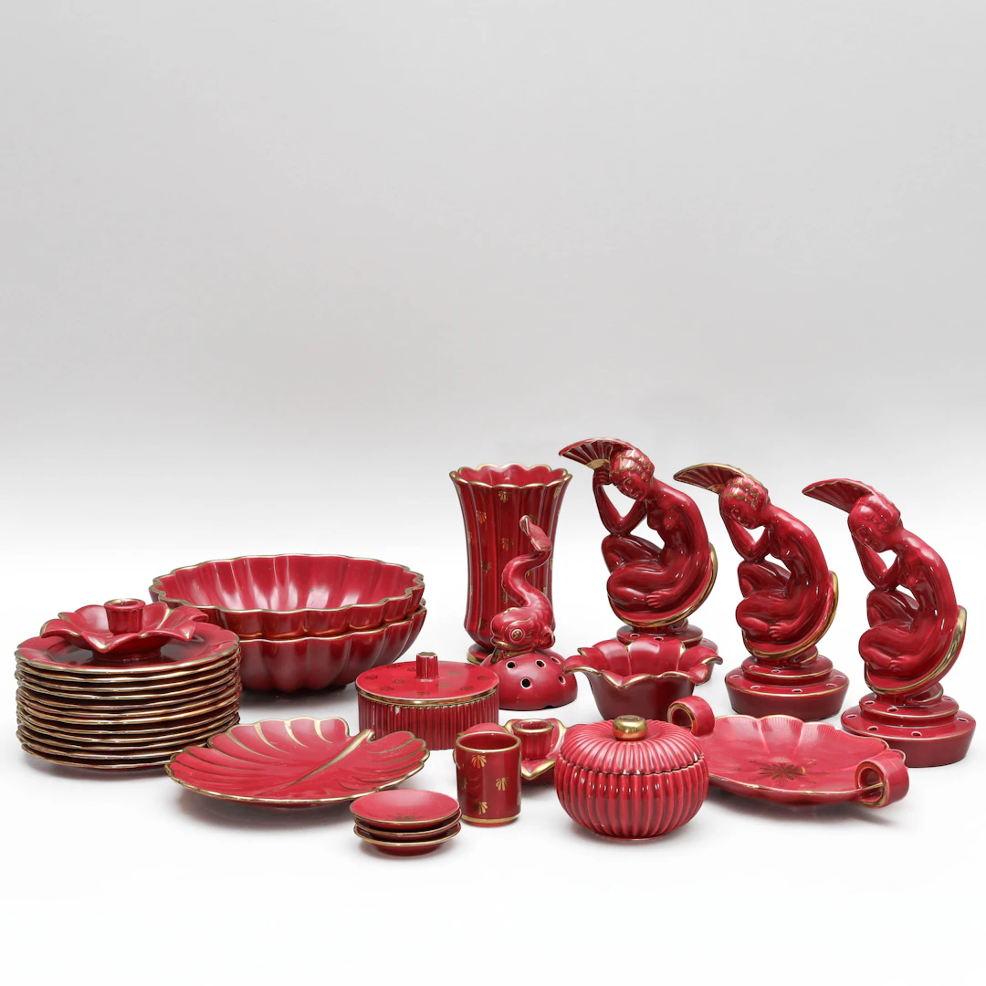 SERVISDELAR, 30 delar, Flintgods, "Rubin", Gefle Porlinsfabrik.