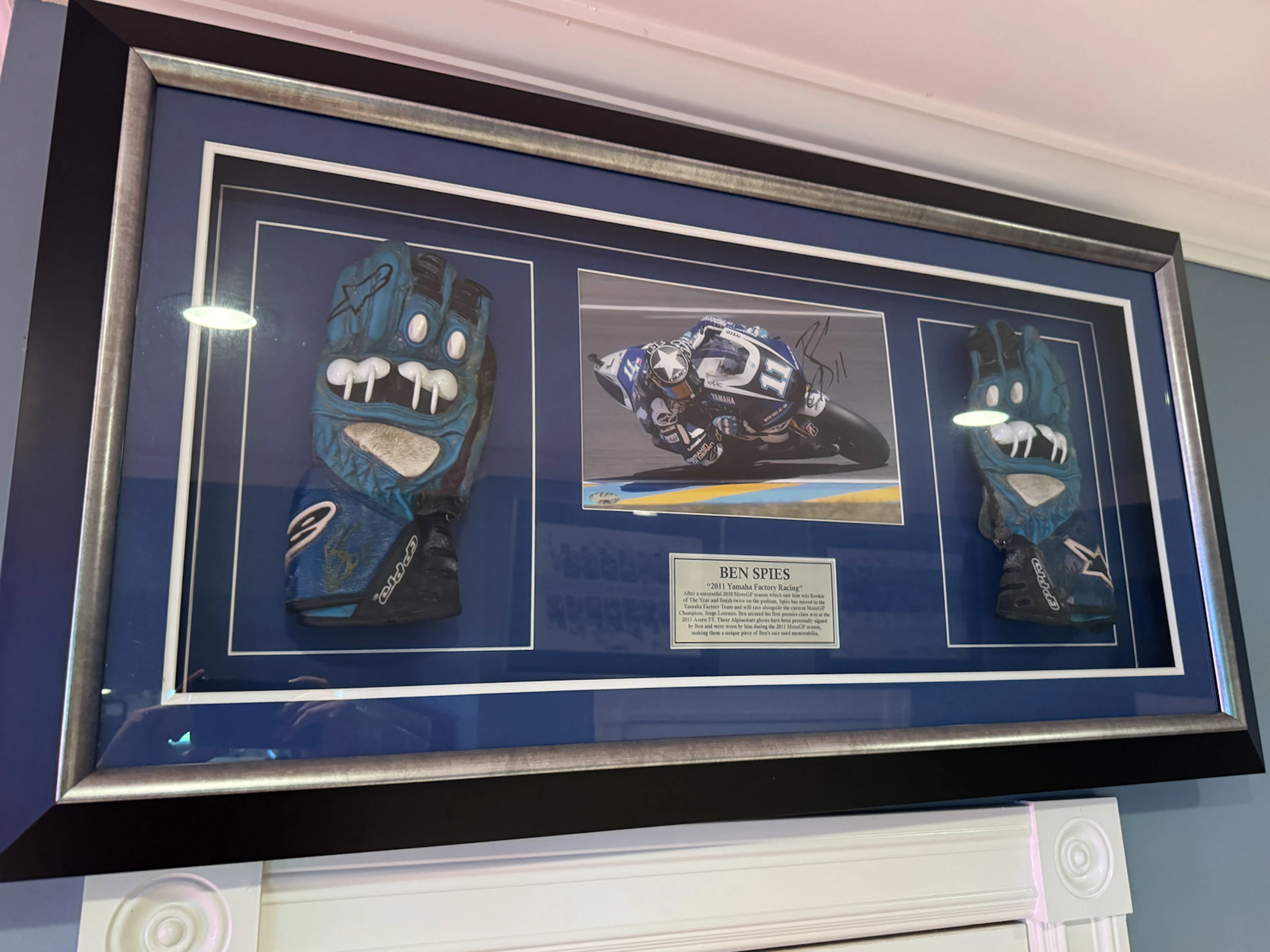 No Reserve – Ben Spies – Framed Autographed Race Gloves – 2011 Yamaha