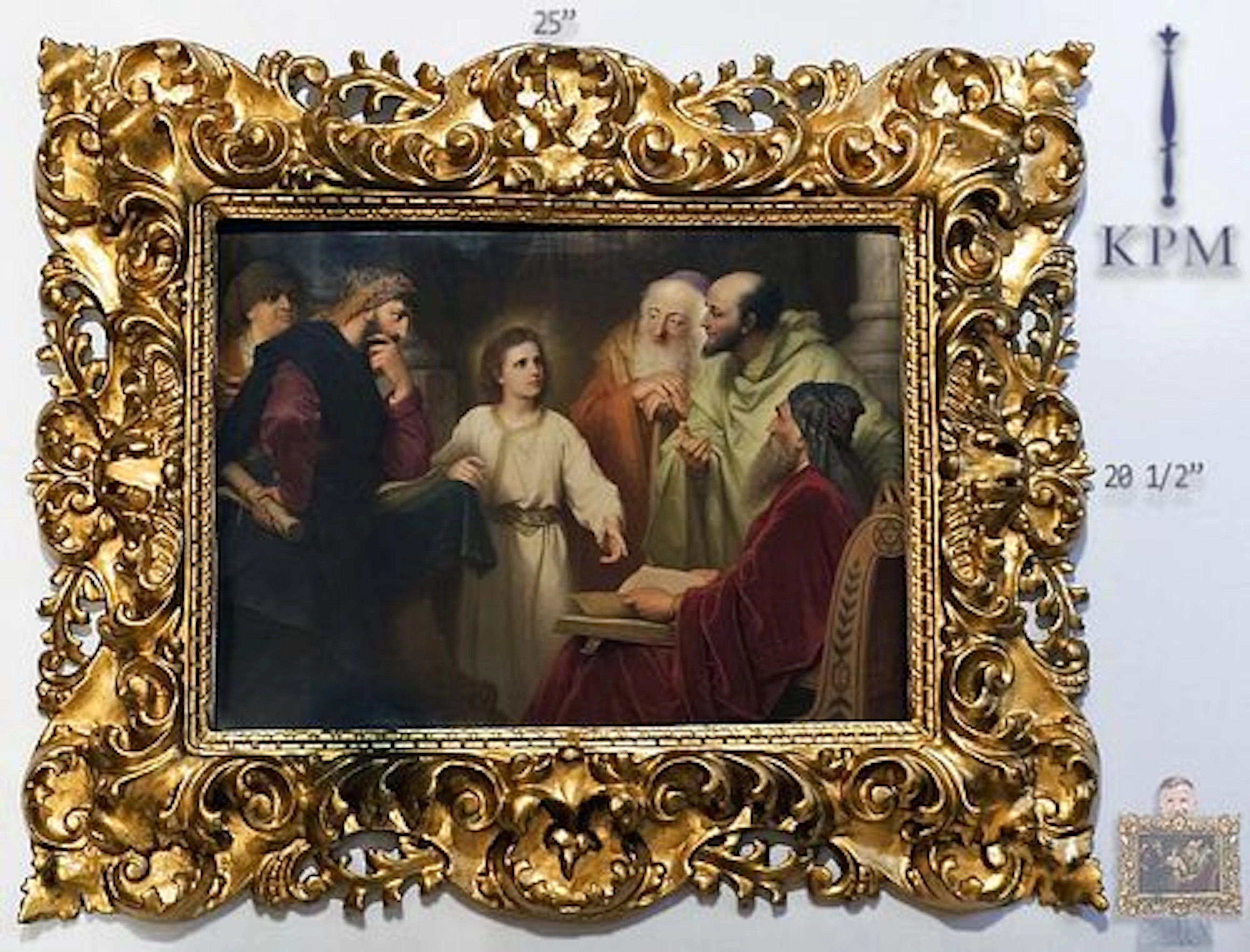 Large 19th C. Berlin KPM Plaque Jesus In Temple, Signed