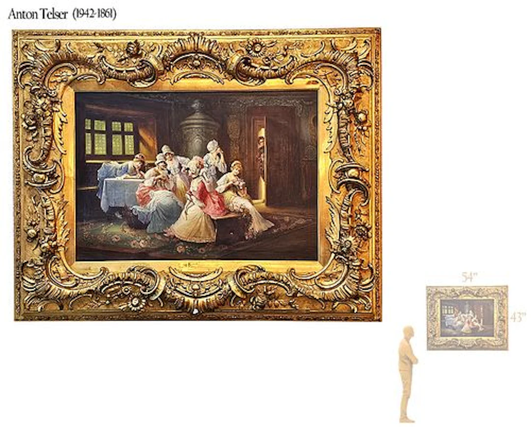 19th C. Oil On Canvas Painting 'A Gathering Of Women' Signed By A. Telser
