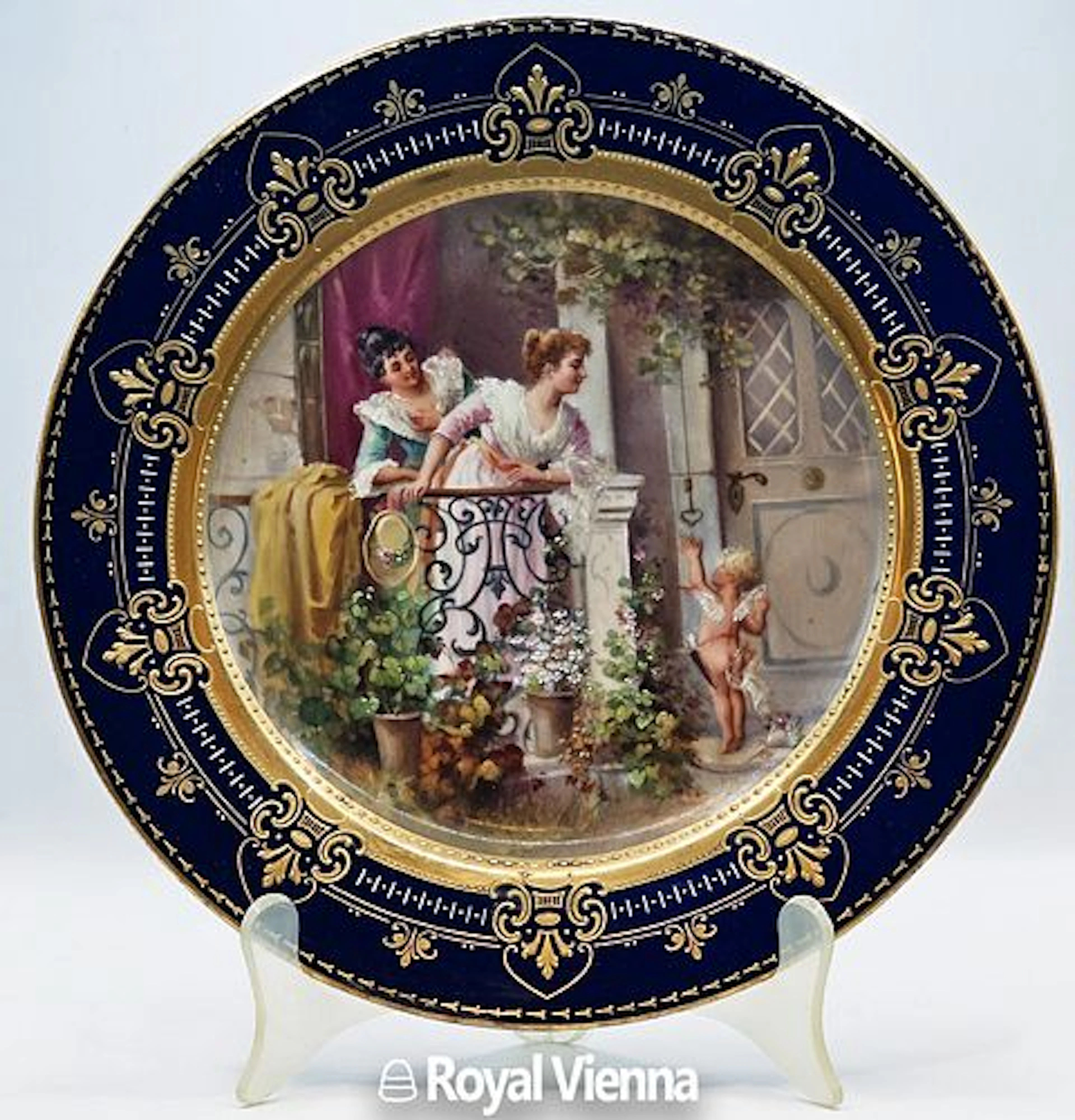 19th C. Hand Painted Royal Vienna Porcelain 'Ladies With An Angel' Plate