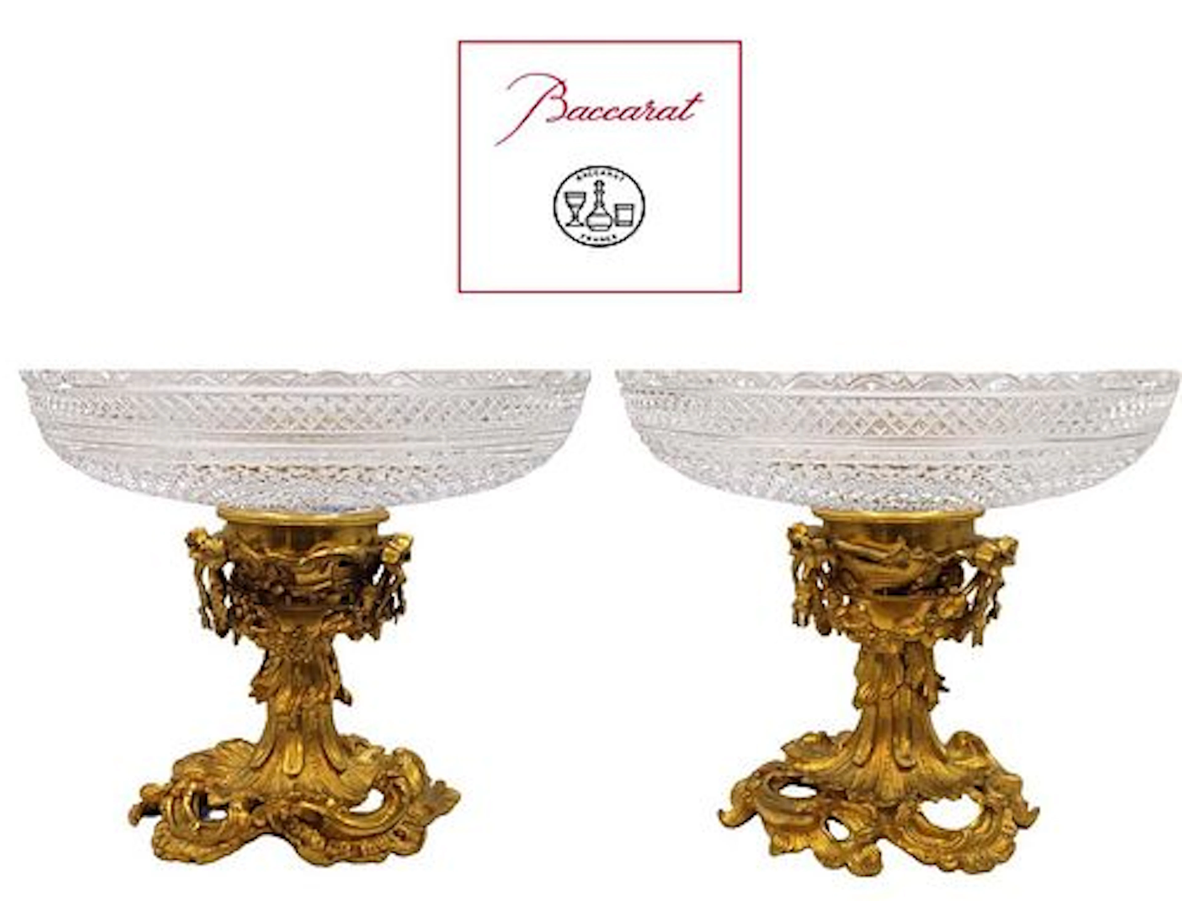 Pair Of 19th C. French Gilt Bronze Baccarat Crystal Taza, Centerpiece
