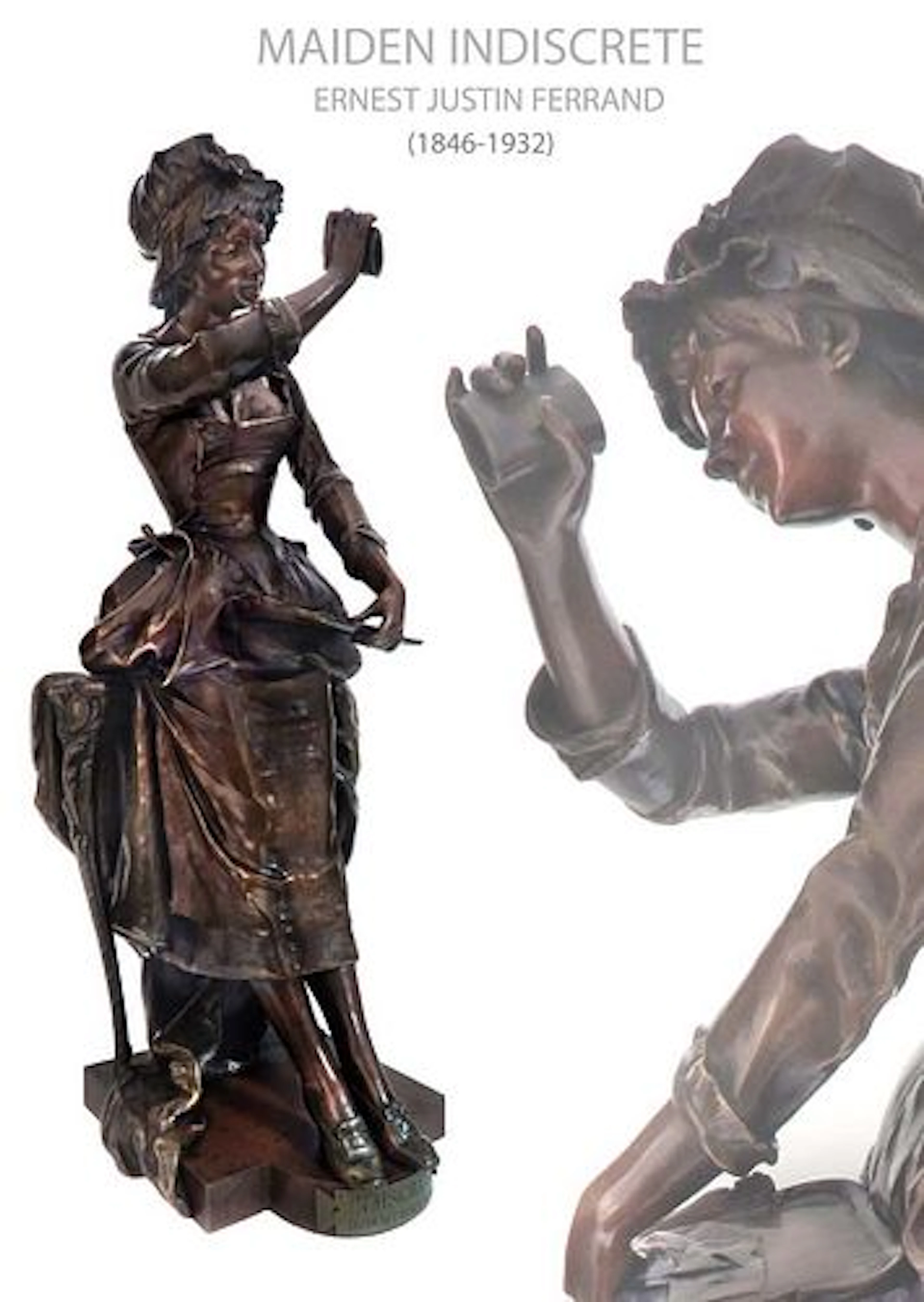 19th C. Important Original Bronze Maiden Indiscrete Ernest Justin