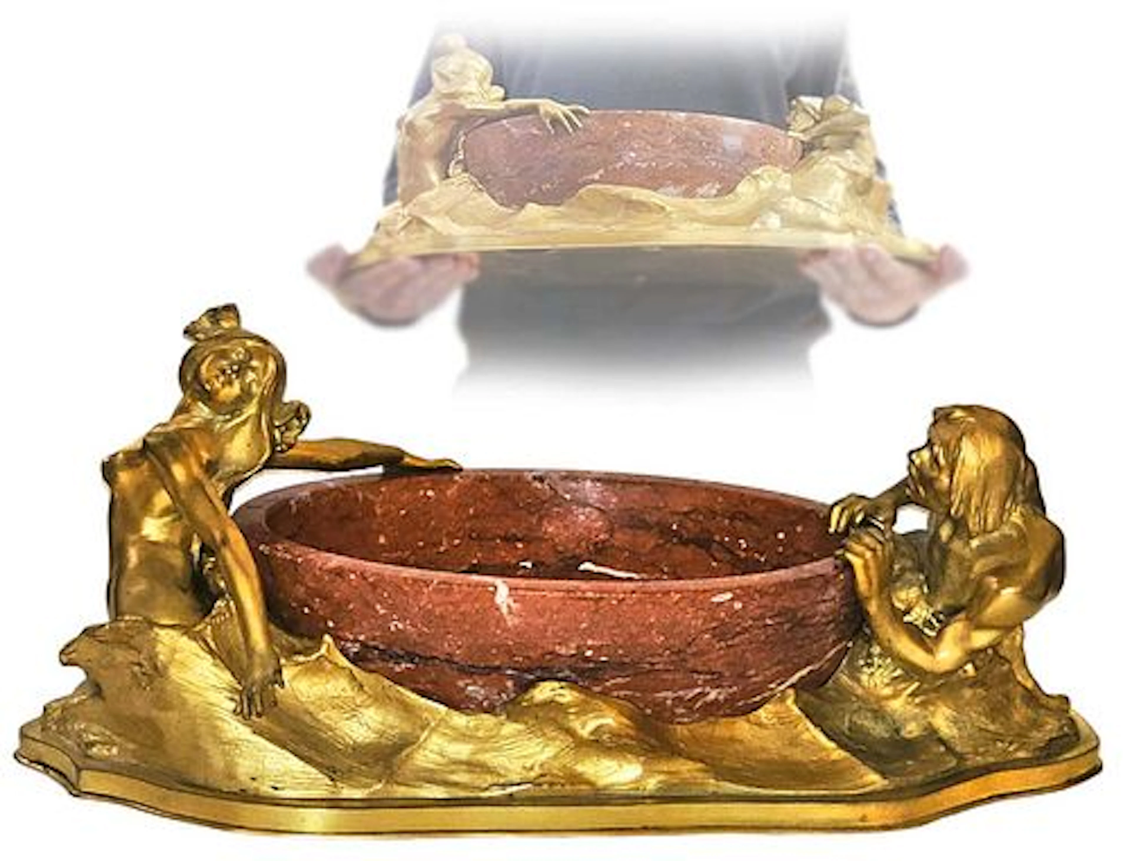Large Art Nouveau Figural Gilt Bronze Marble Centerpiece