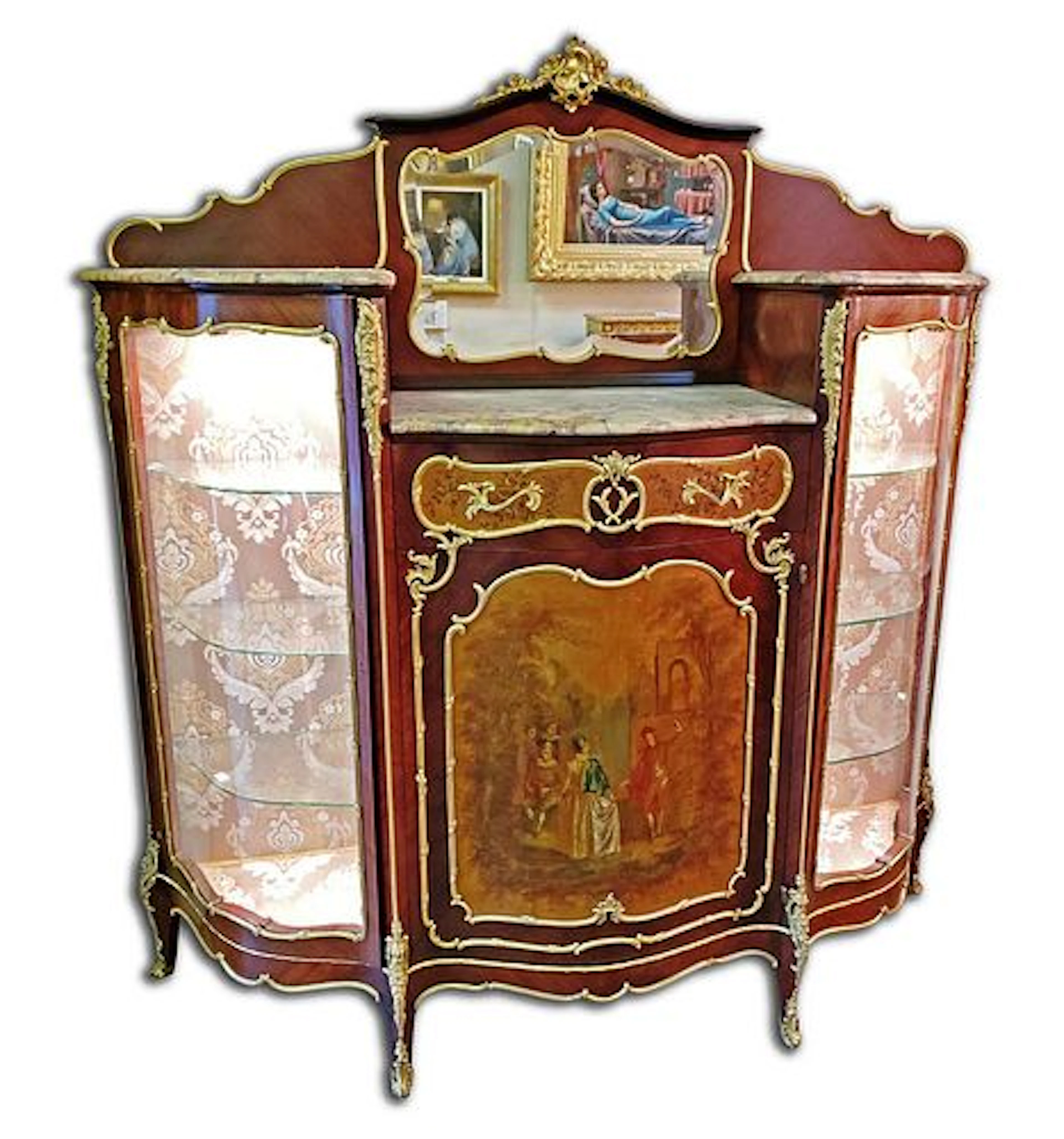 Magnificent Large 19th C. F. Linke Kingwood & Gilt Bronze & Marble Cabinet