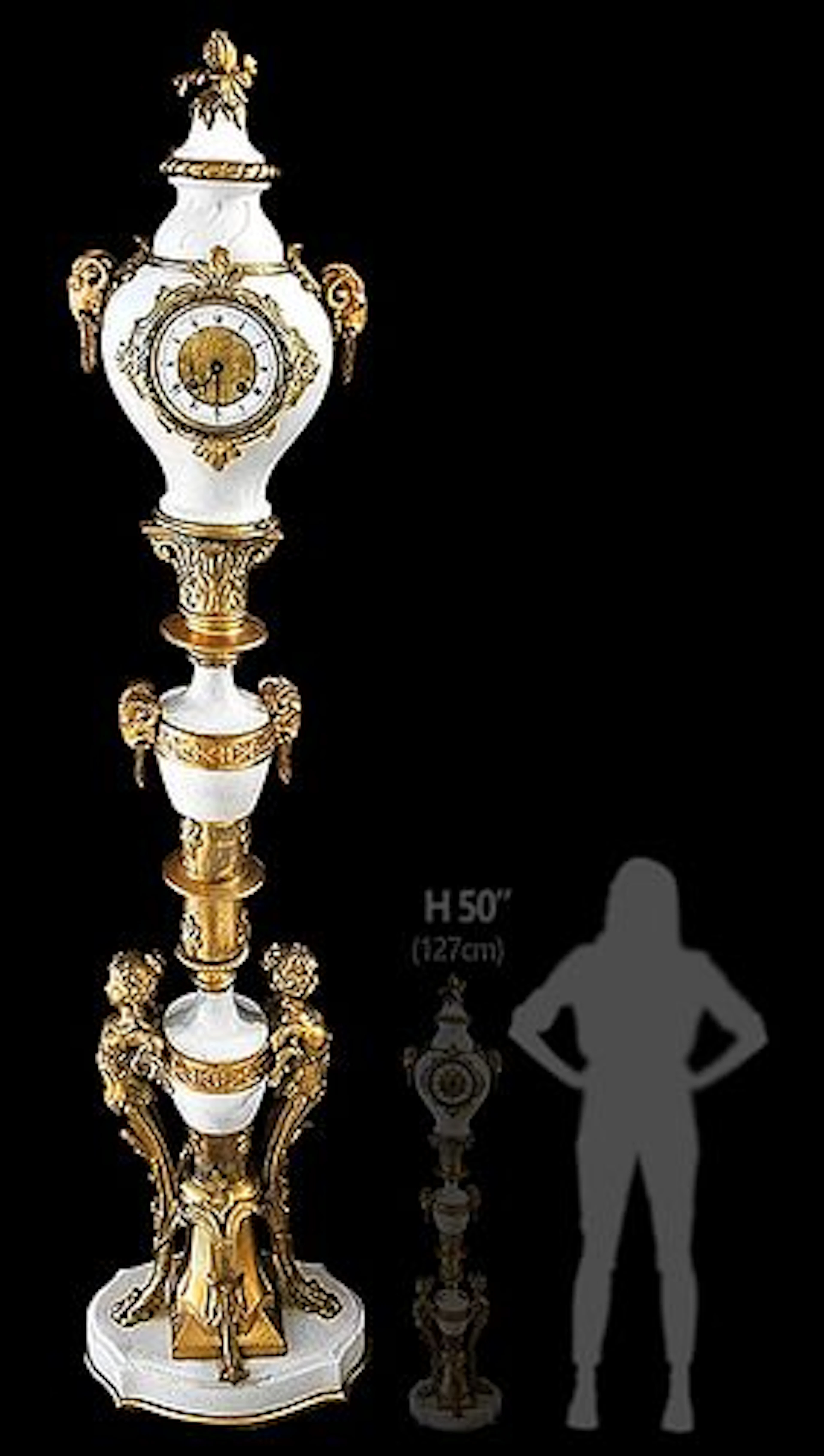 Tall 19th C. Figural Bronze Mounted Marble Pedestal Clock