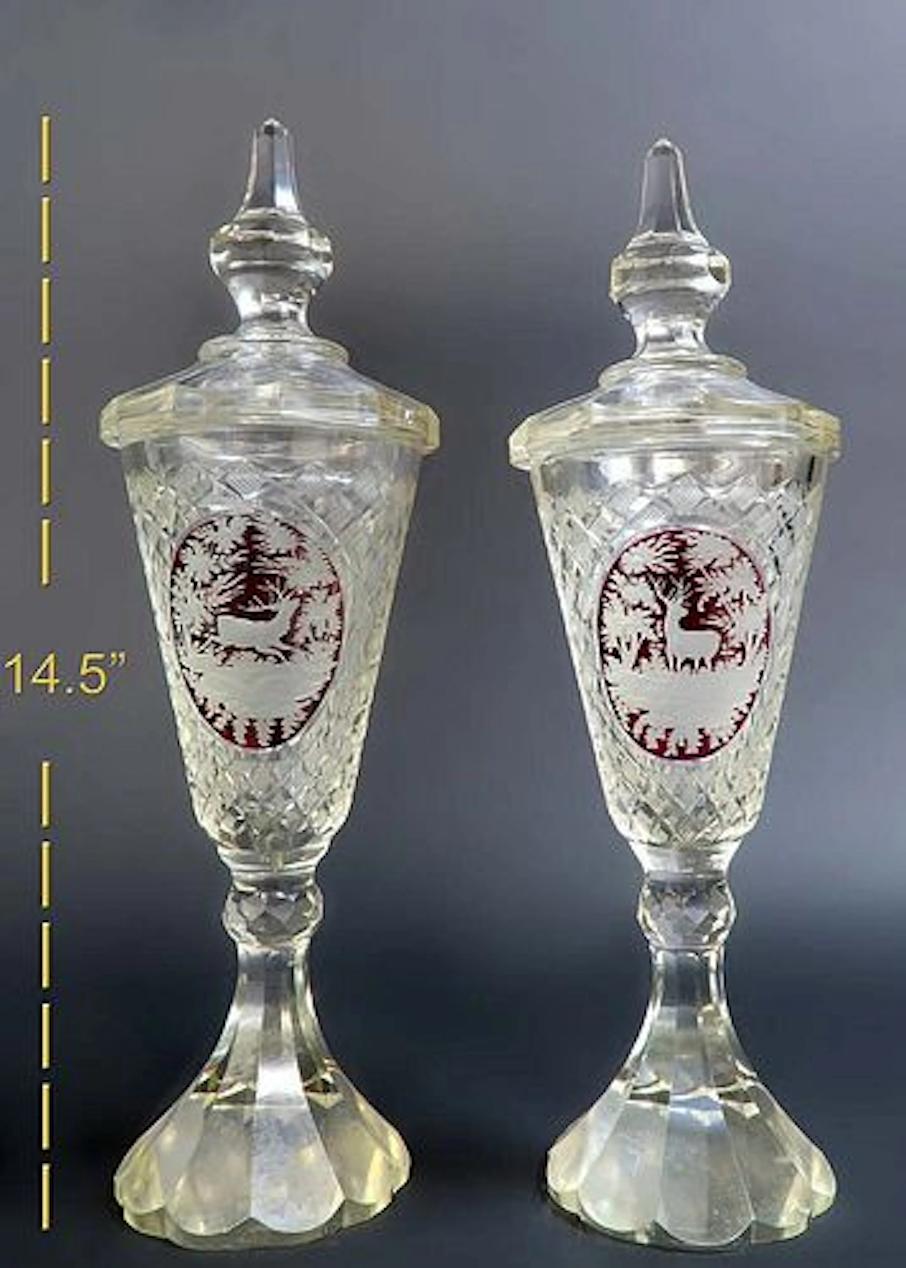 Pair Of 19th Century Cut To Clear Deer And Nature Moser Bohemian Czech