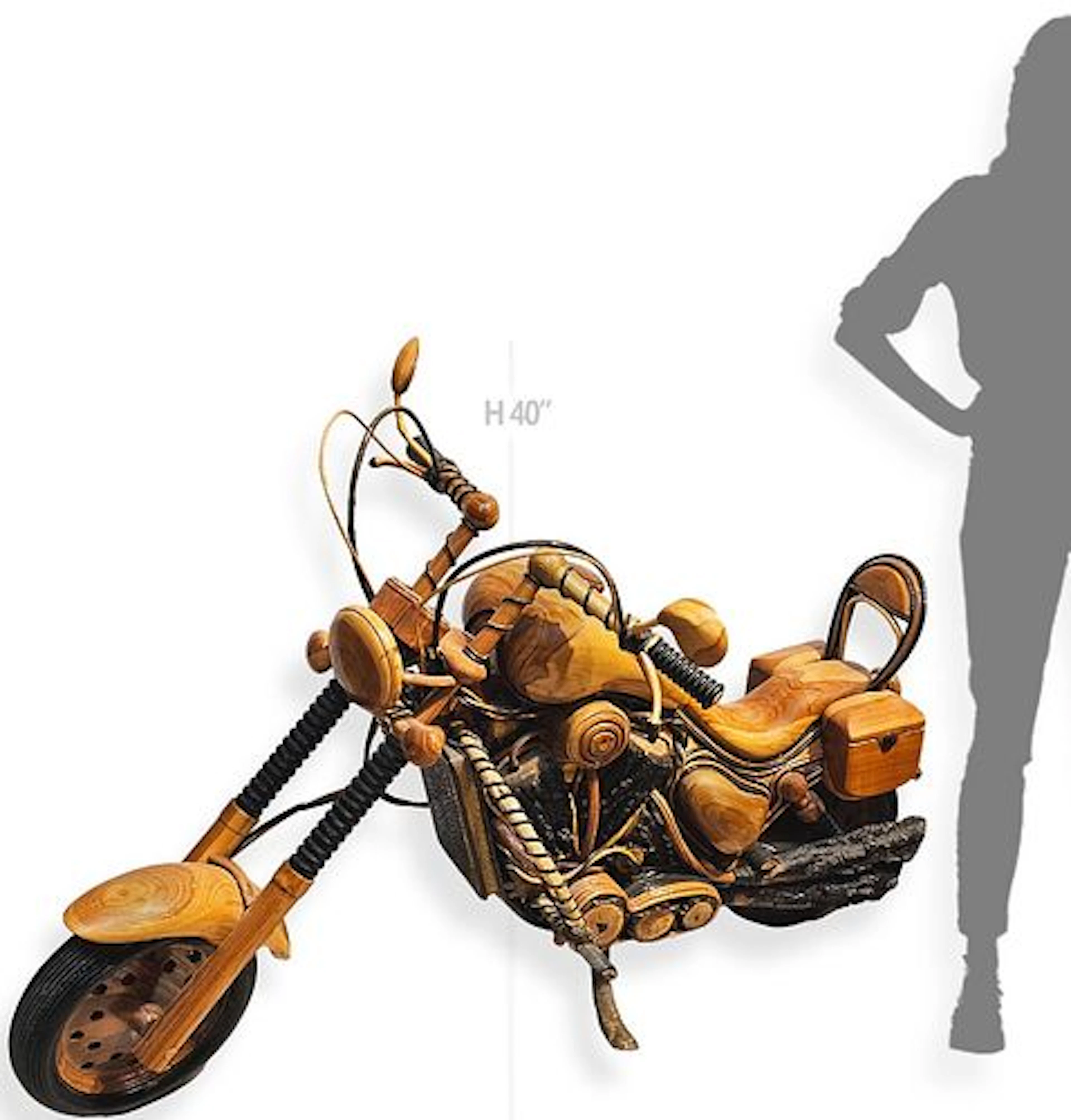 Large Hand Carved Wooden Harley Davidson Model Motorcycle