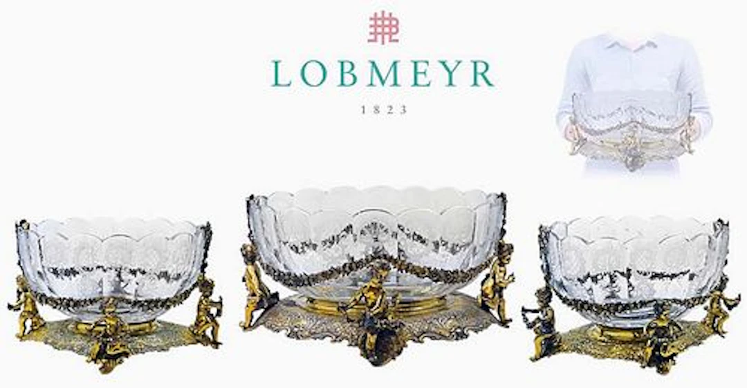 19th C. German 800 Figural Silver With Lobmeyr Crystal Three Piece