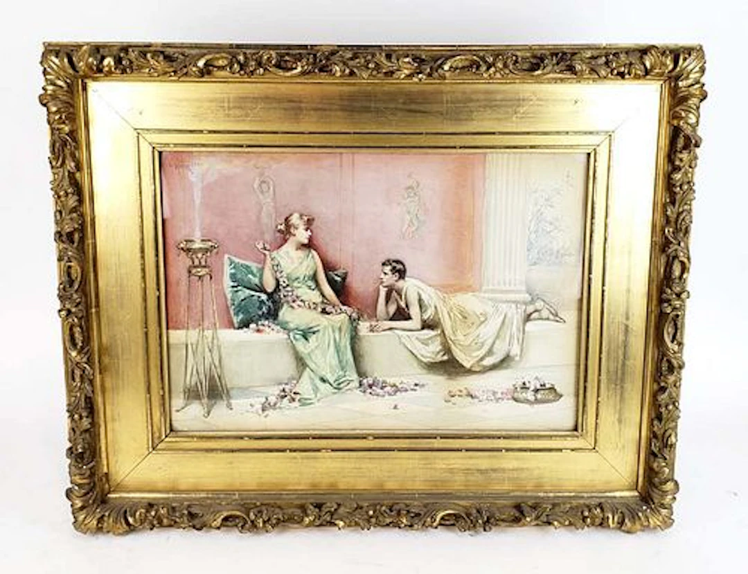 L9 Perris Signed Watercolor of Rome Decor, Dated 1890