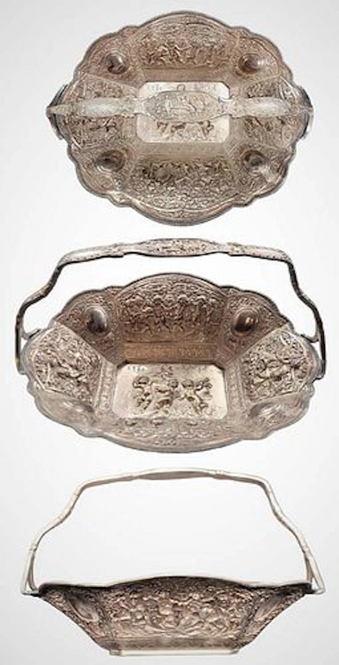 19th C. German Silver Center Piece Figural Basket