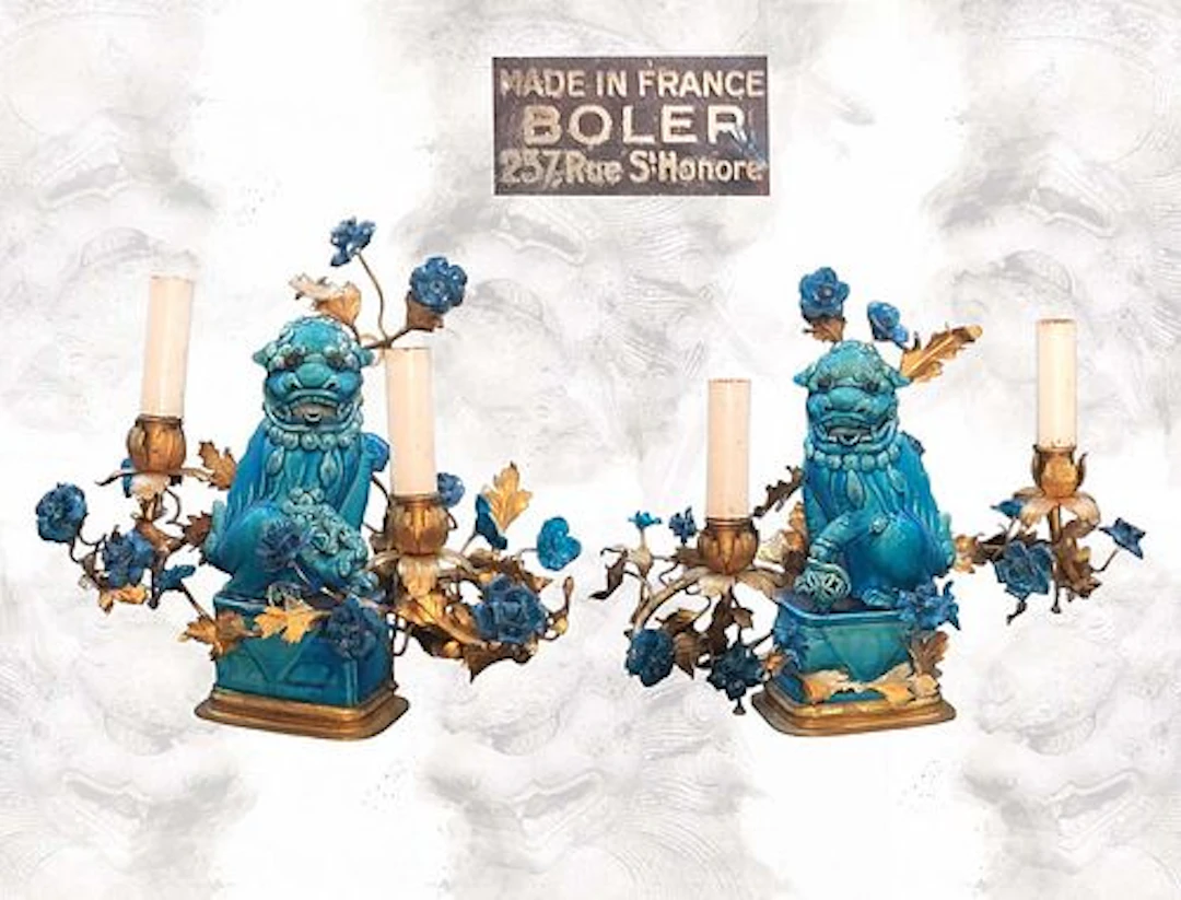 Pair Of 19th C. Large Fu Dog candelabra