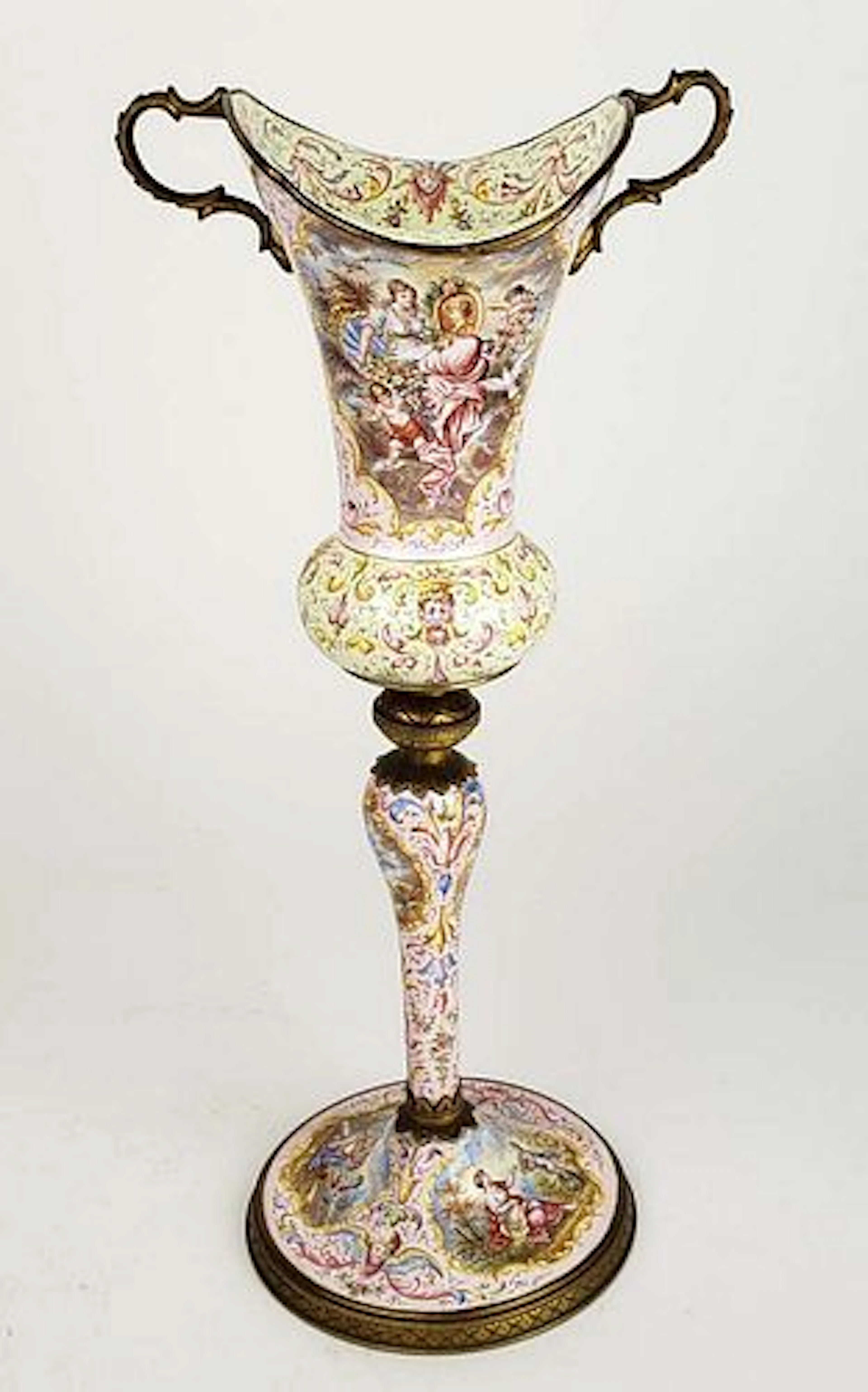 19th C. Large Viennese Enamel Vase w/ Handles
