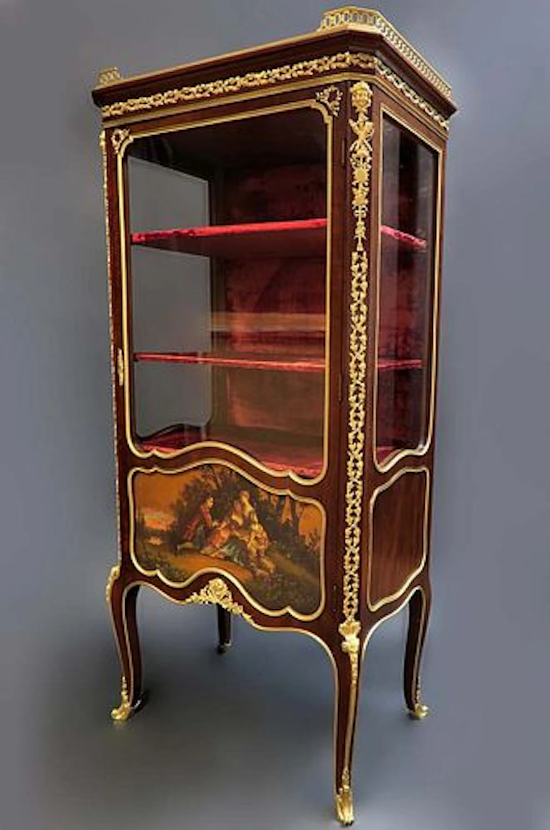 19th C. French Napoleon III Style Mahogany Painted Vitrine Cabinet