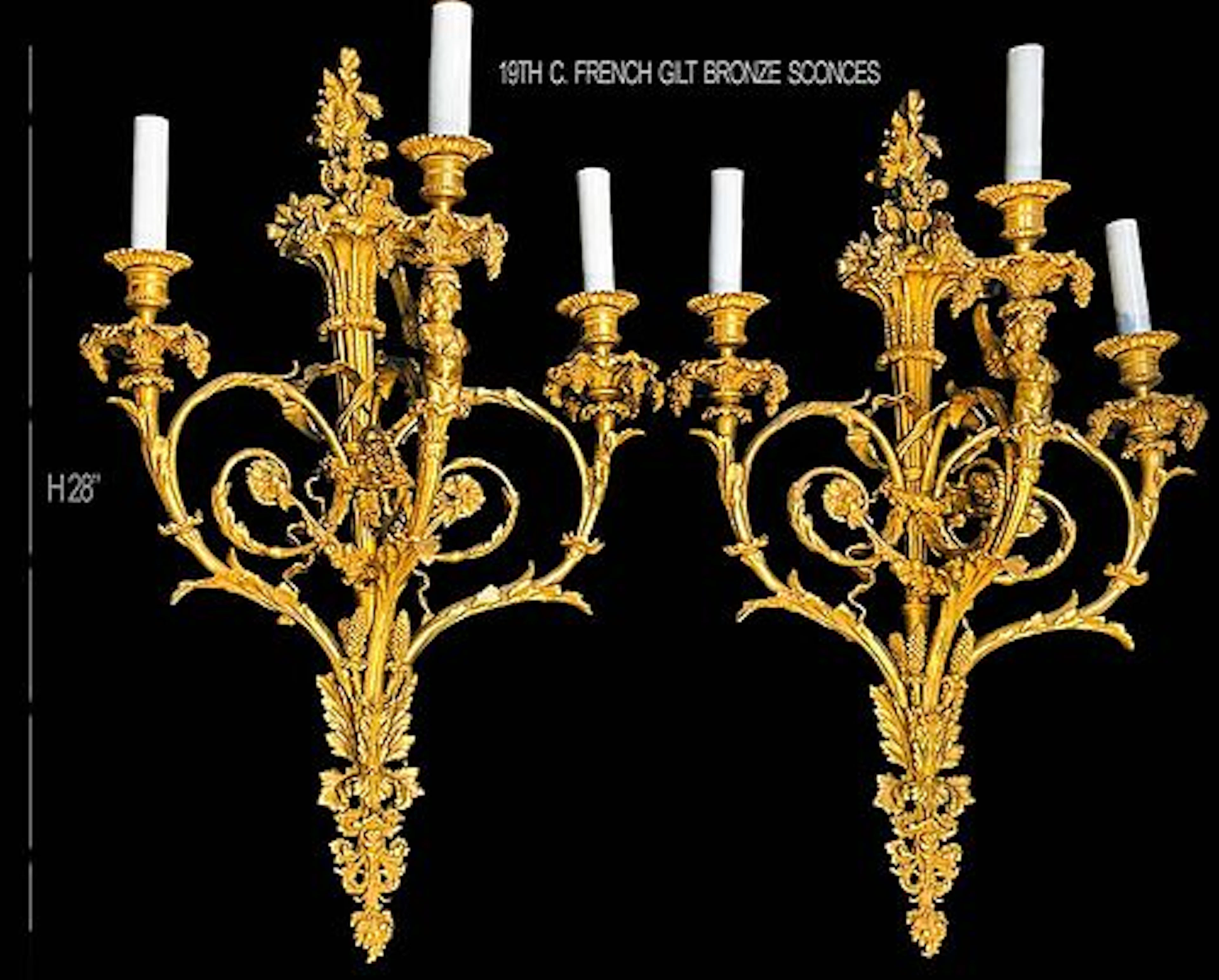 Pair Of 19th C. Henry Dassen French Gilt Bronze Figural Wall Sconces