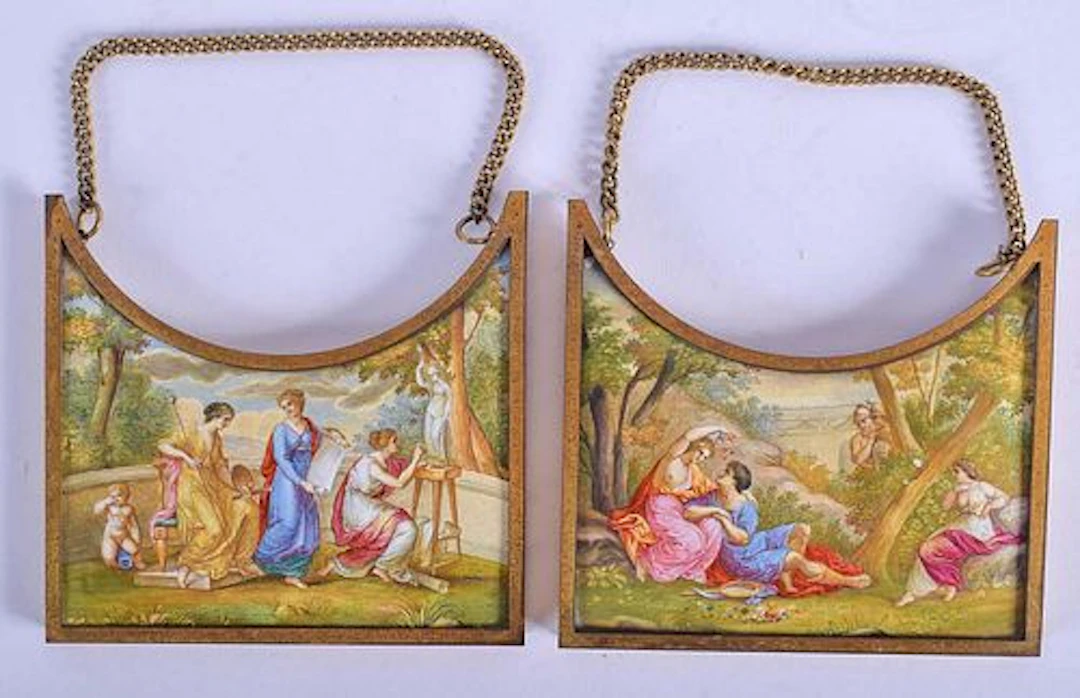 Pair of 19th C. Viennese Enamel Austrian Plaques