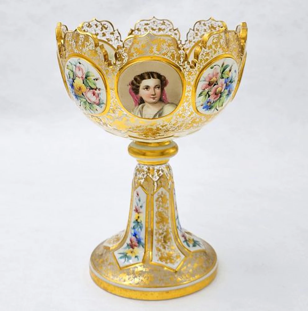 19th C. Hand Painted Bohemian Centerpiece