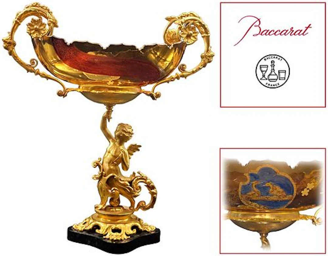 19th C. Figural Gilt Bronze Baccarat Crystal Centerpiece