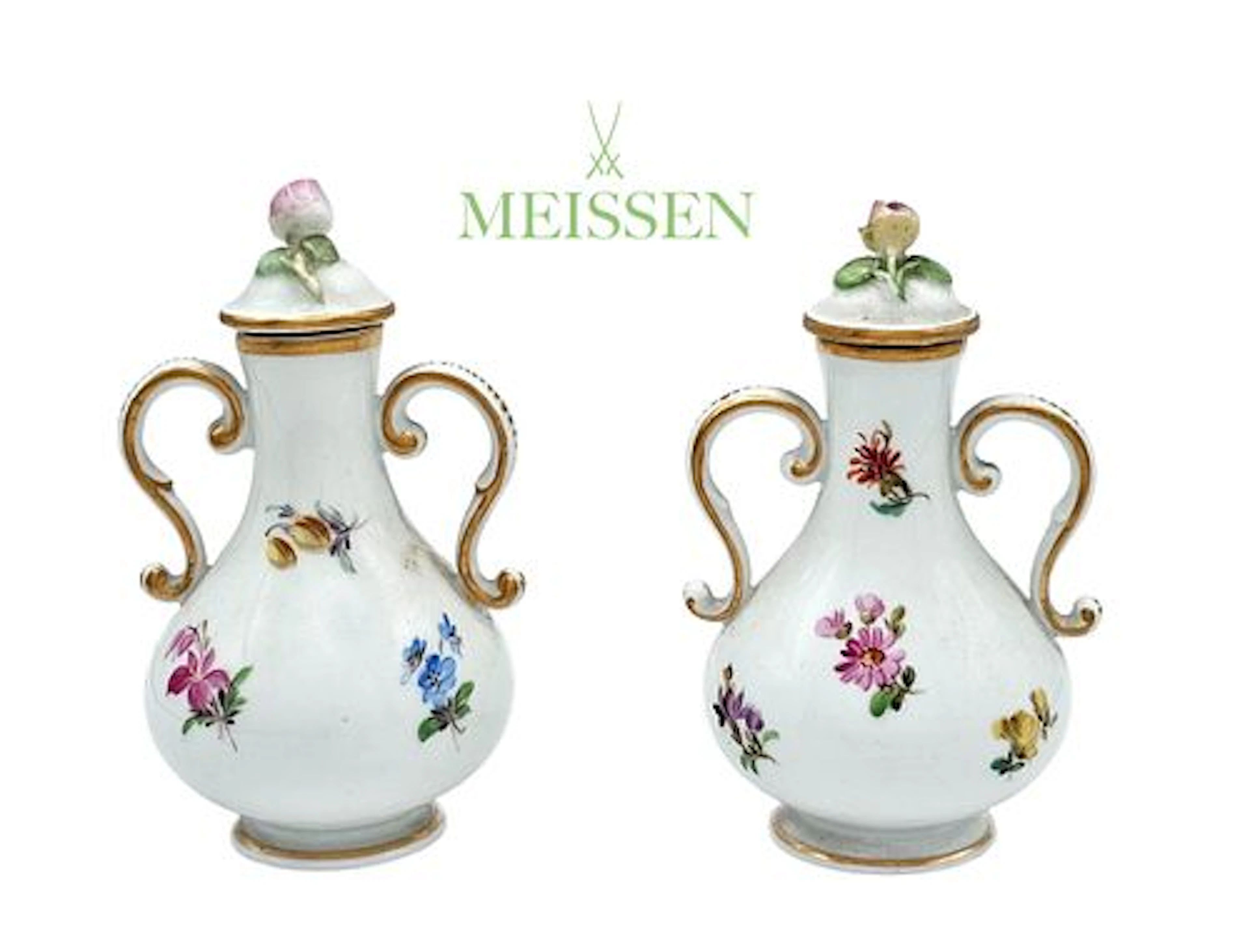 19th C. Two-Handle Meissen Porcelain Vase With Removable Lid Top