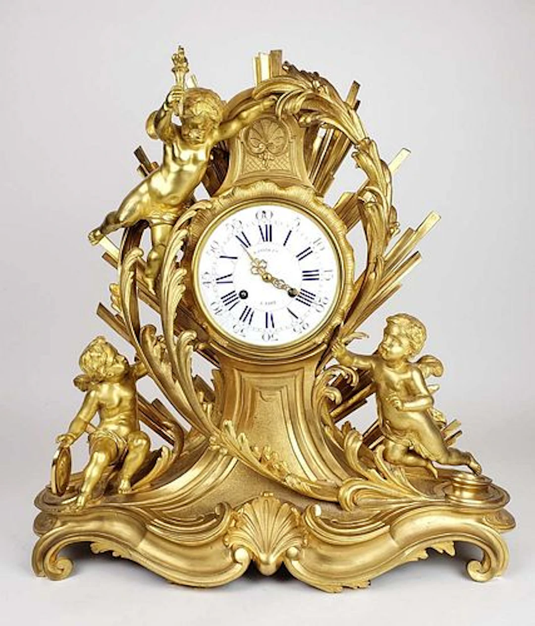 19th C. Raingo Freres French Gilt Bronze Mantle Clock