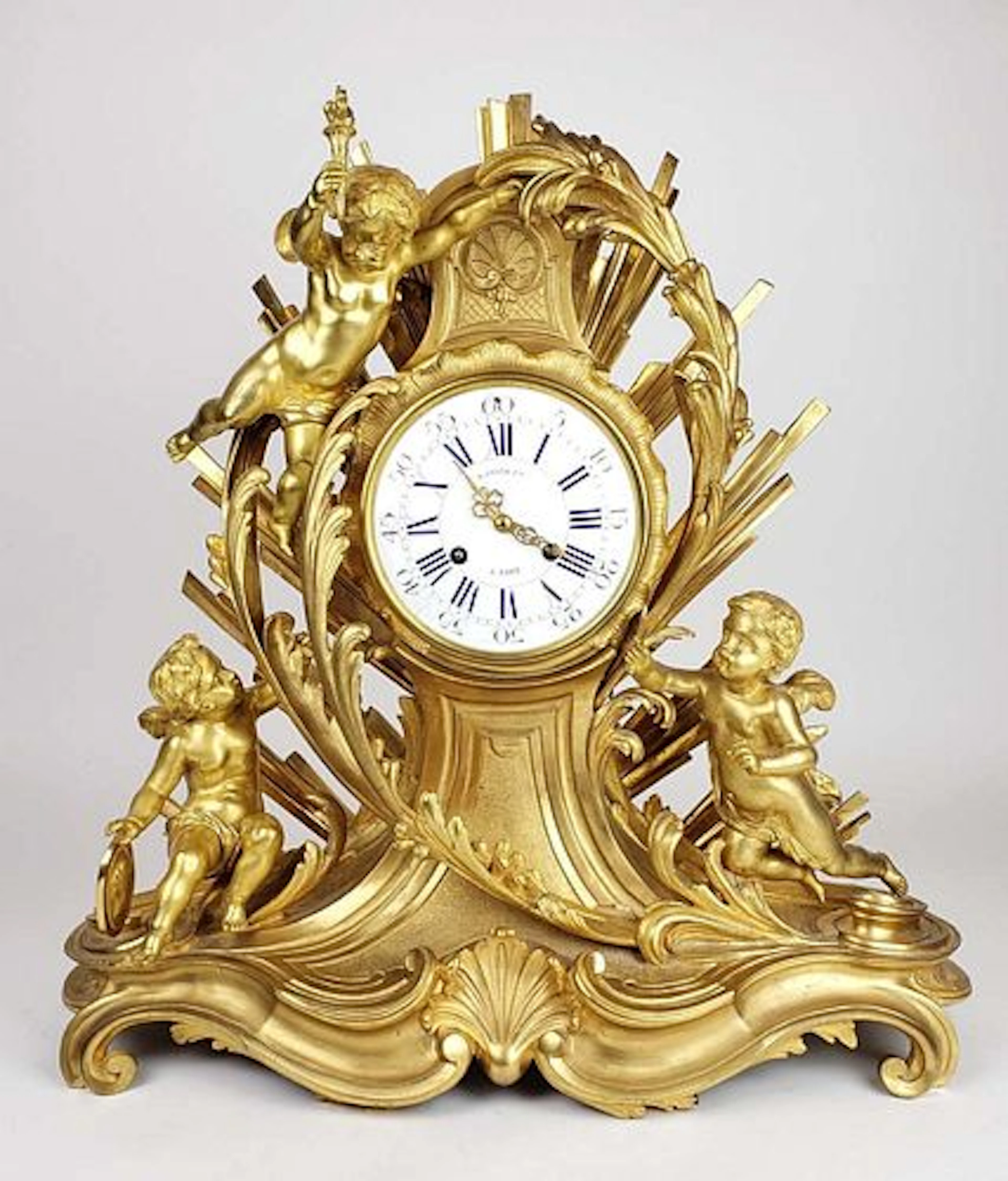 19th C. Raingo Freres French Gilt Bronze Mantle Clock