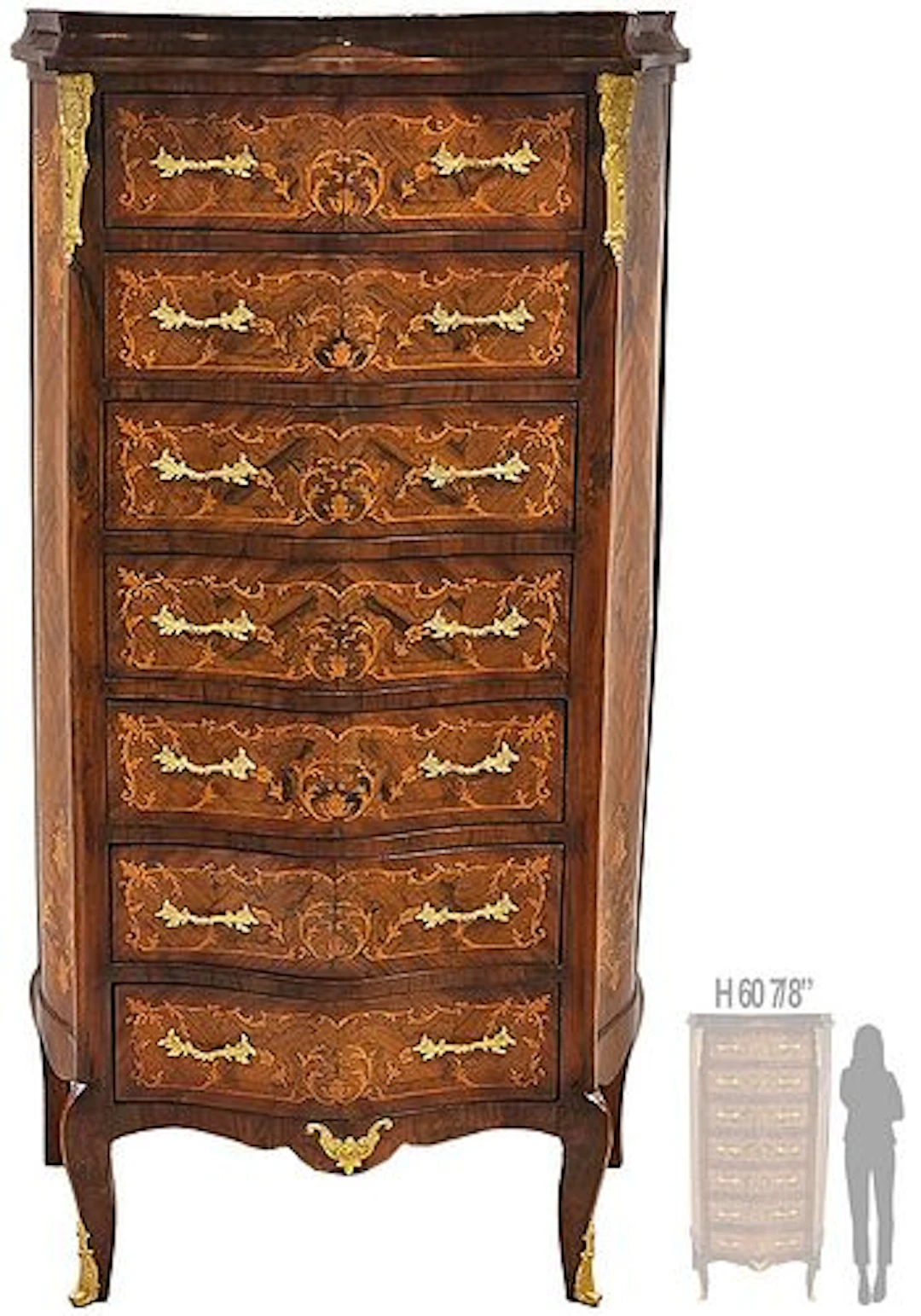 19th C. French Louis XV Style Marquetry Chest Of Drawers