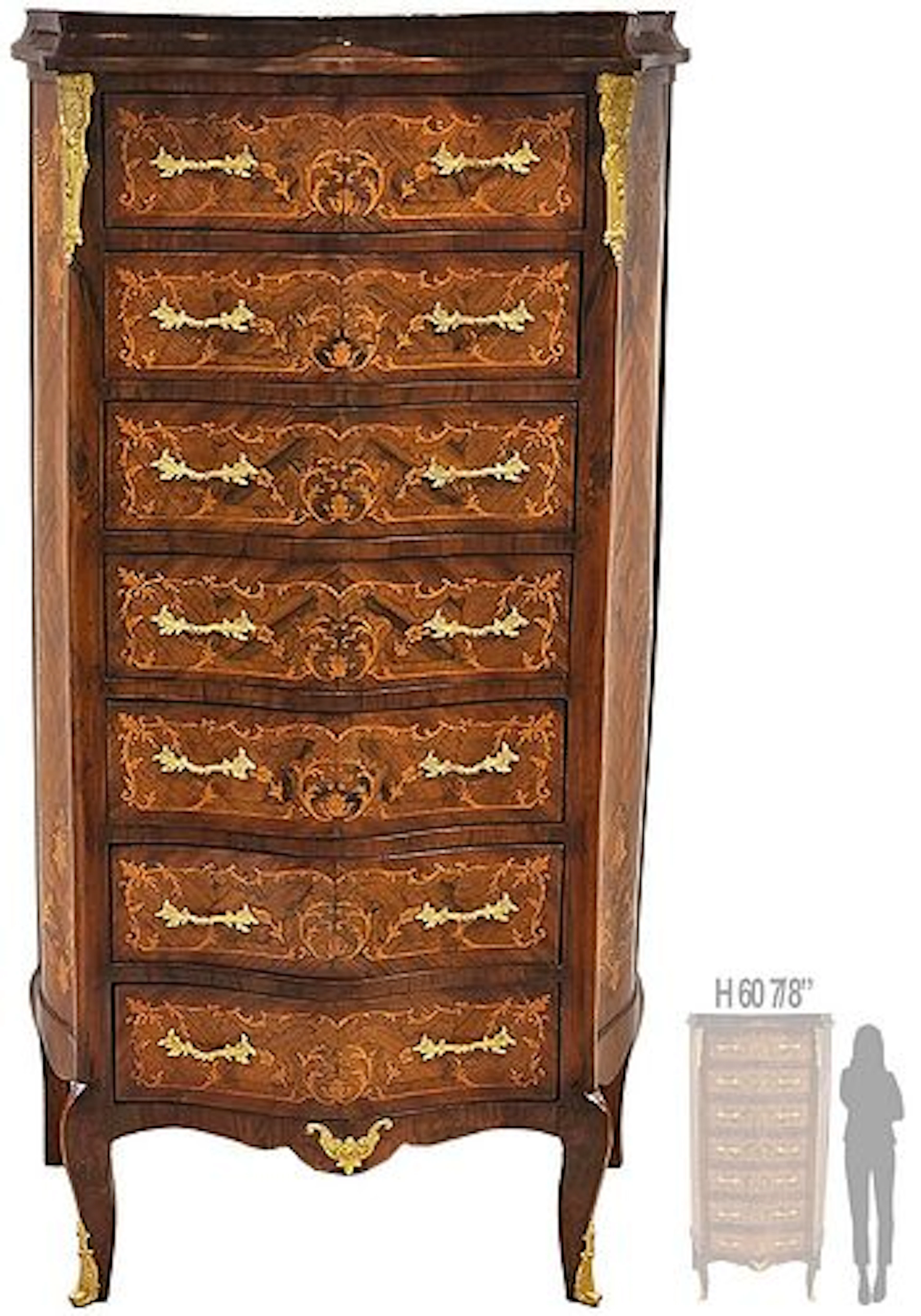 19th C. French Louis XV Style Marquetry Chest Of Drawers