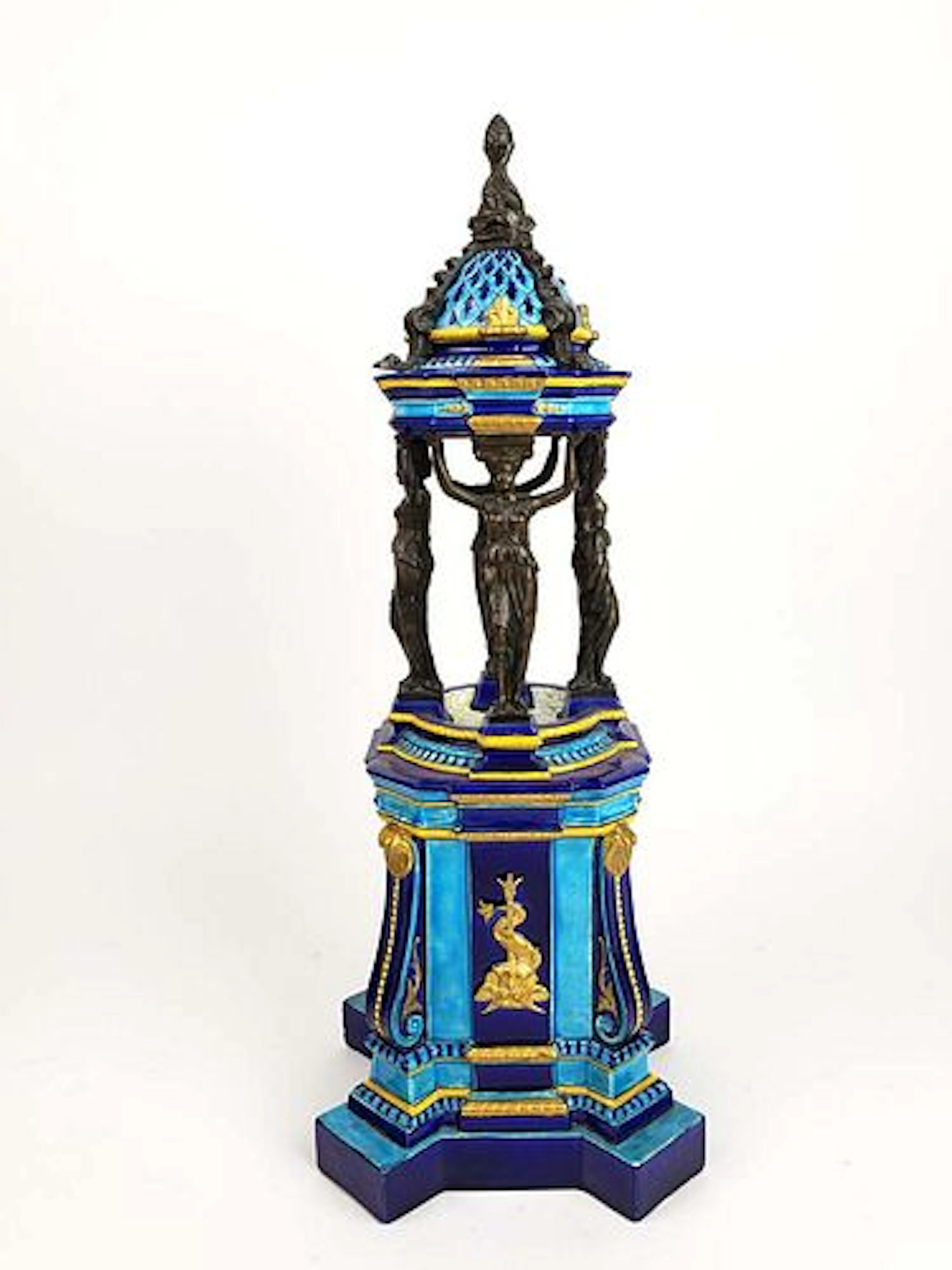 A French Figural Porcelain & Patinated Bronze Centerpiece