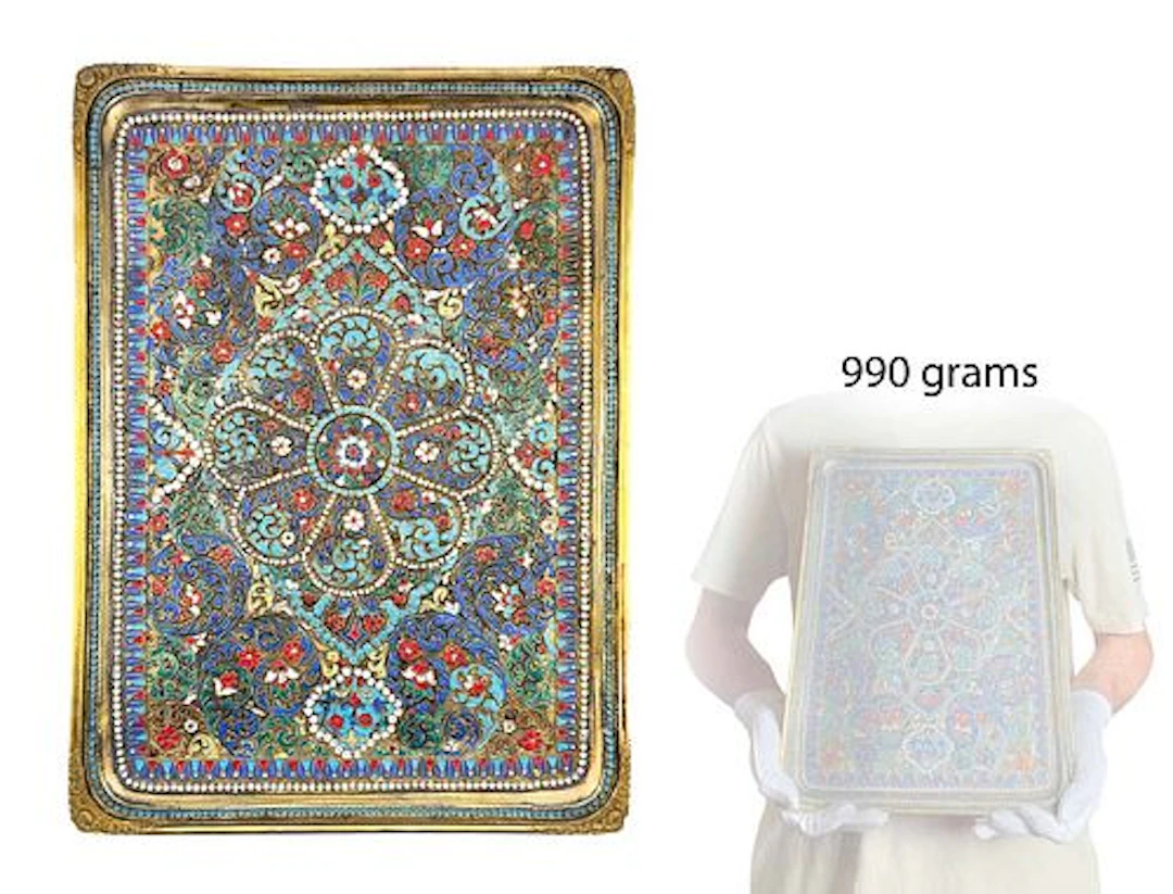 19th C. Cloisonne Gold Plated Russian/ Persian Enamel .84 Silver (990g) Tray