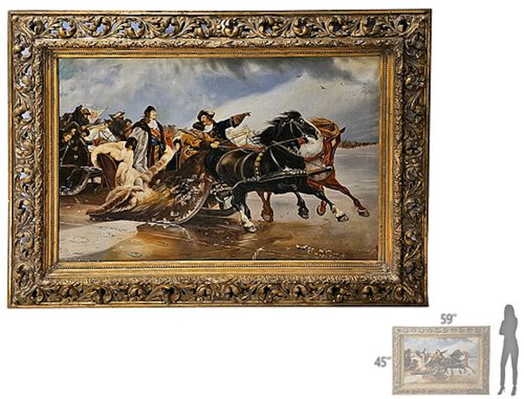 The Crossing Of The Curonian Lagoon Oil On Canvas, Signed