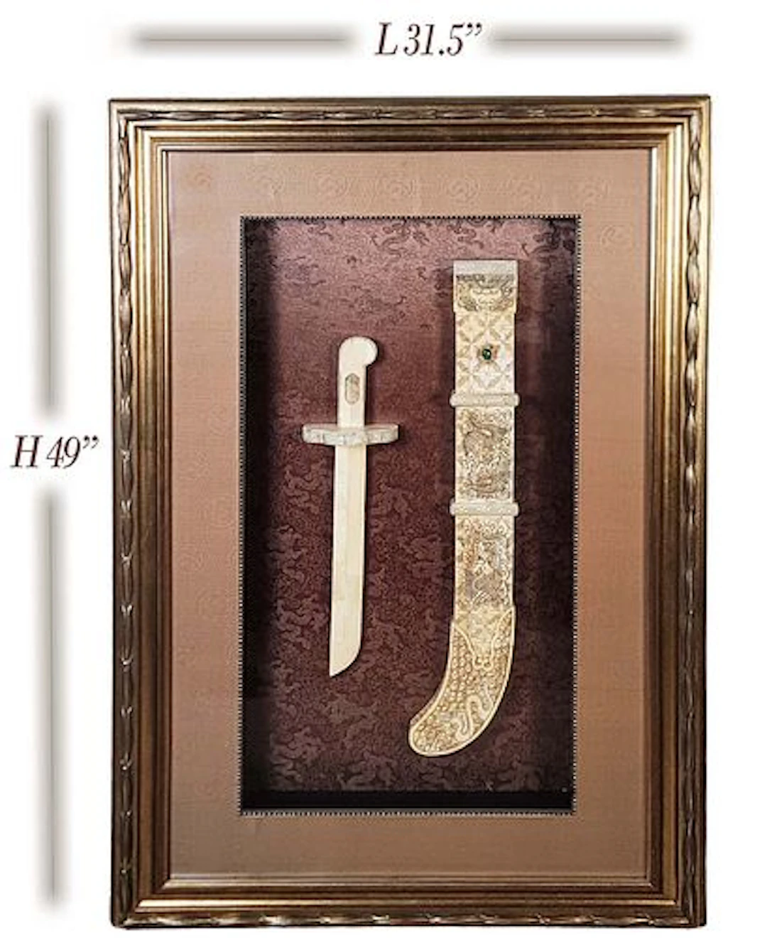 Large Framed Chinese Hand Carved Sword With Jade