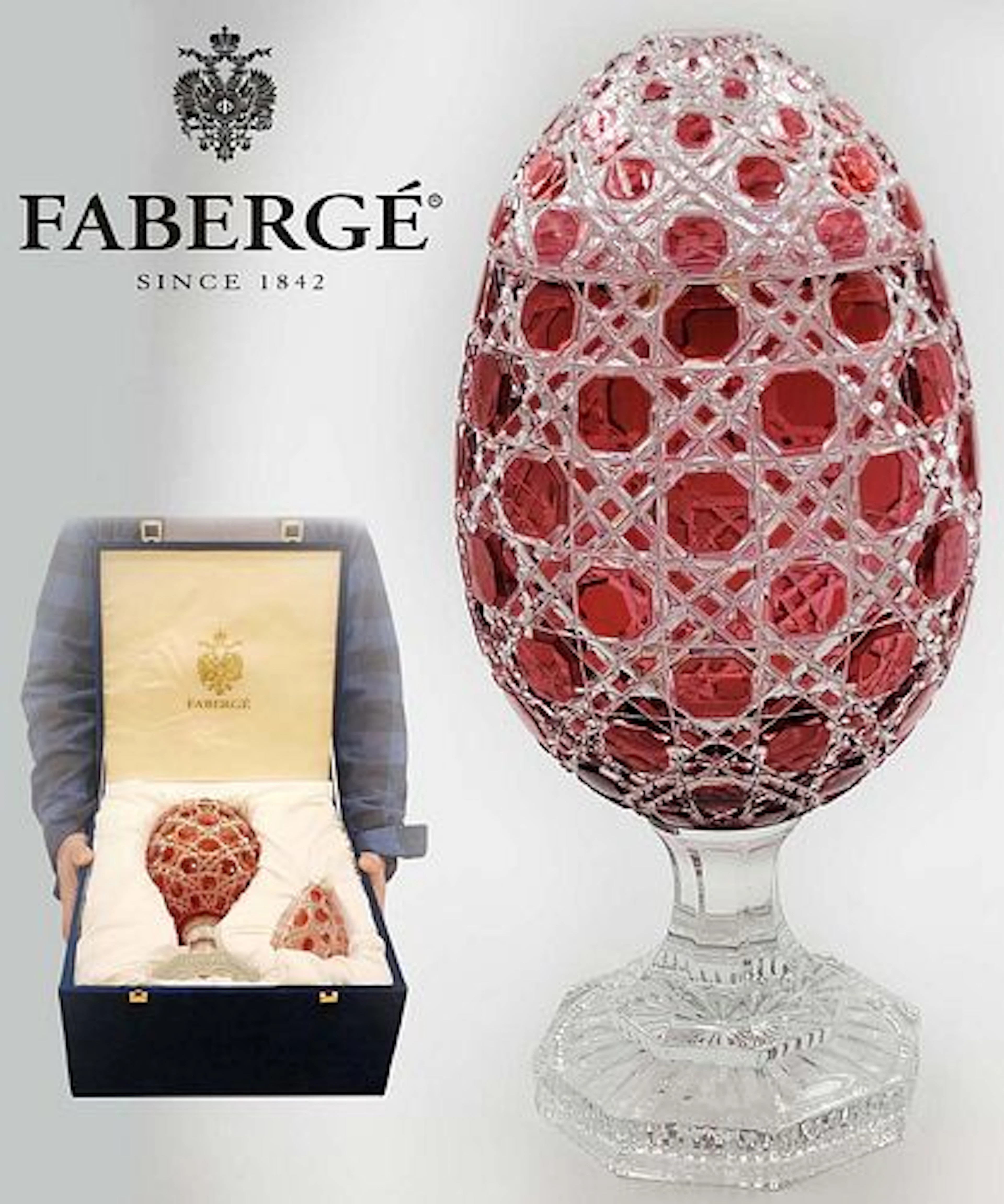 Large Faberge Golden Red Egg Crystal