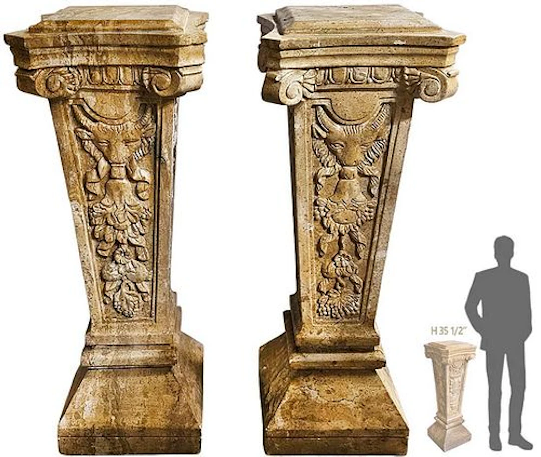Large Pair Of French Figural Brown Marble Hand Carved Pedestals