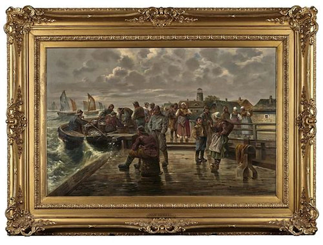 Van Hommel "Ocean Dock" Oil on Board, 19th C.