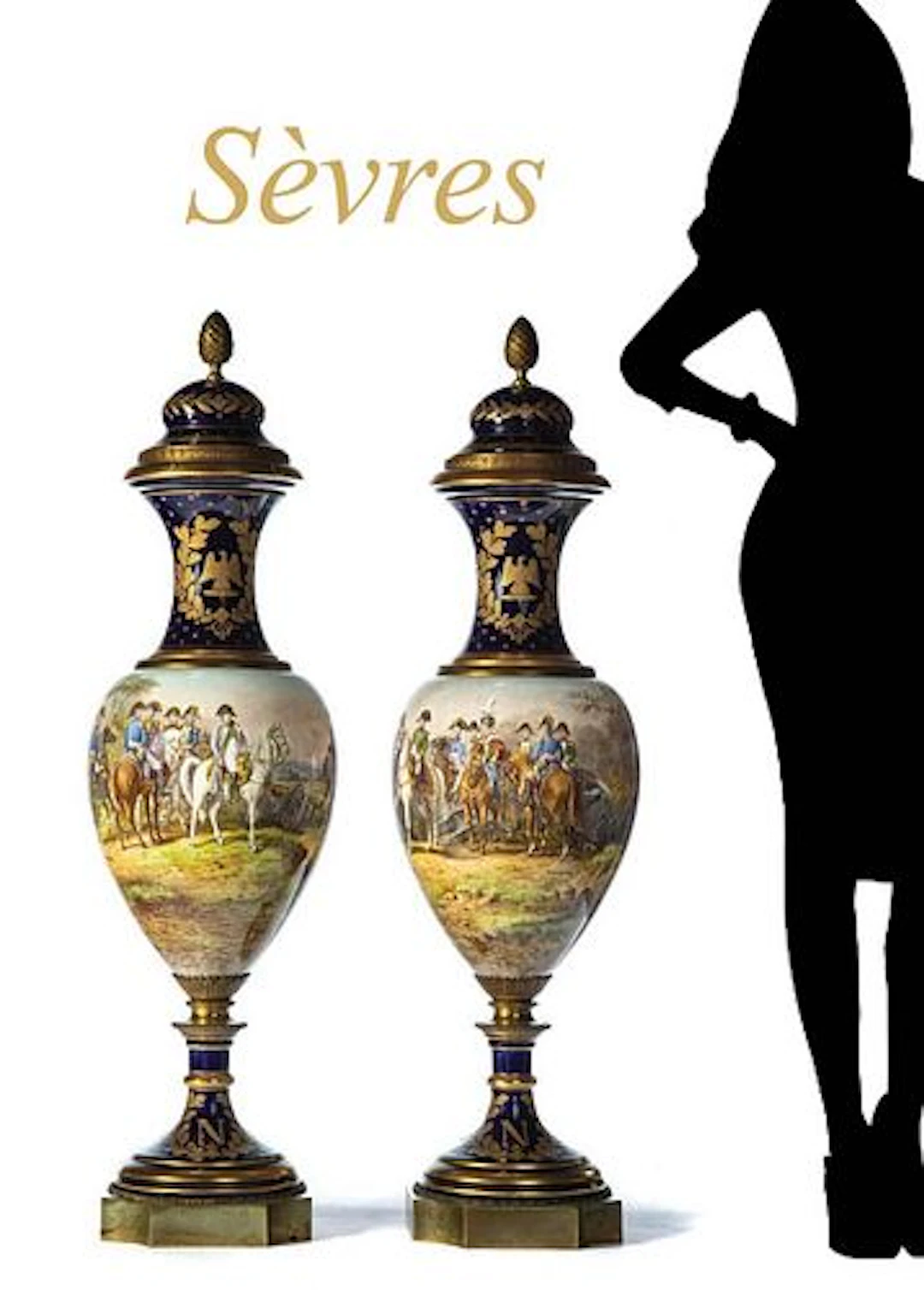 Magnificent Large Pair of 19th C. Sevres Porcelain Gilt Bronze Mounted Urns