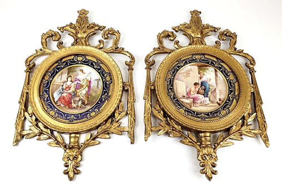 Pair of Magnificent 19th C. Framed Royal Vienna Porcelain Plates