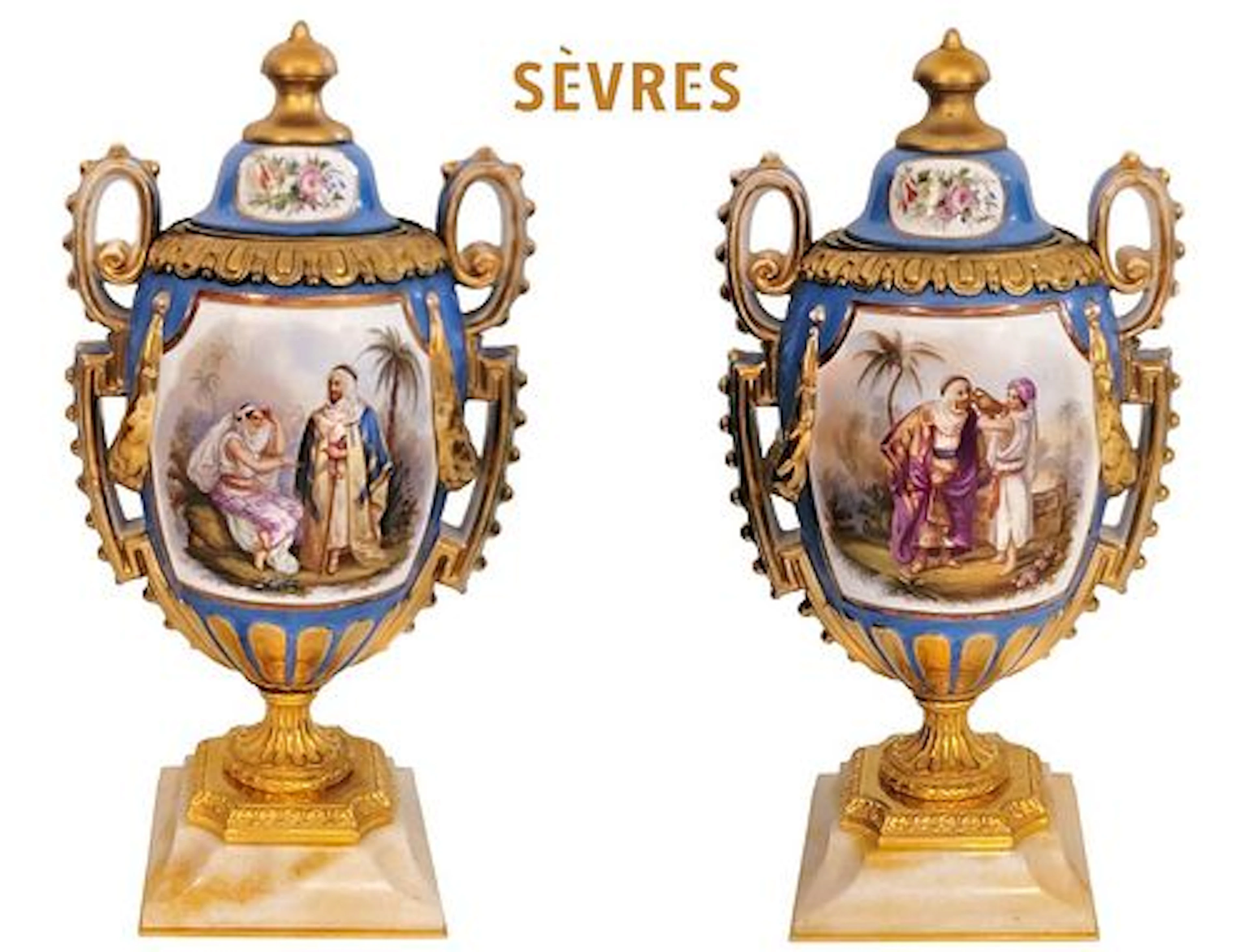 Pair Of 19th C. Orientalist Sevres Vases