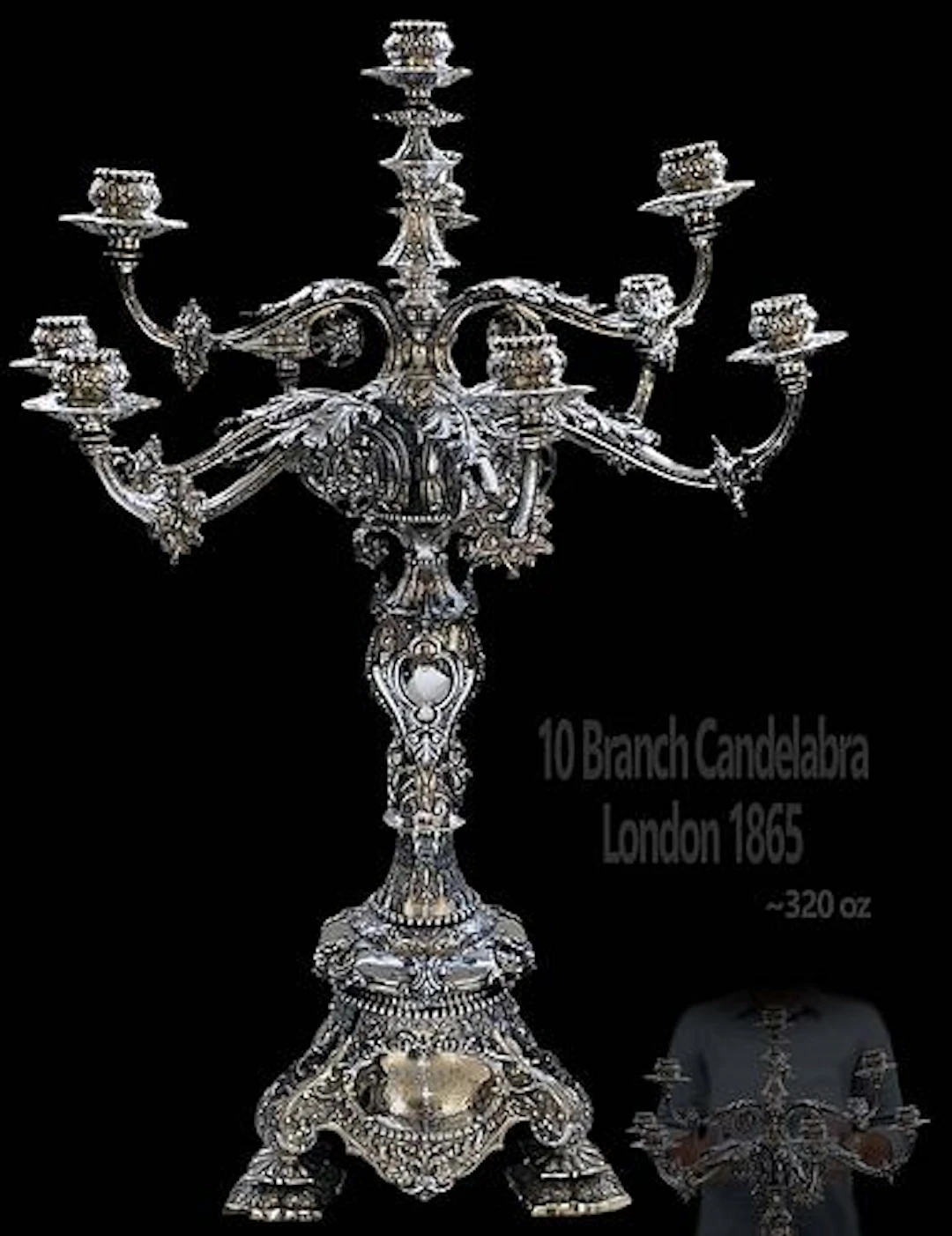 Magnificent 19th C. English Victorian Sterling Silver Candelabra Centerpiece