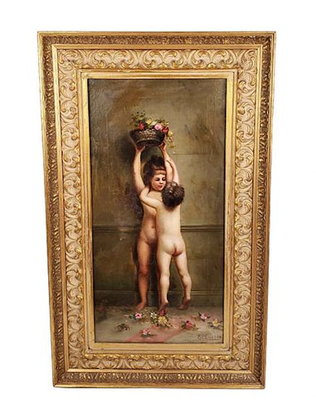 19th C. E. Guesso Signed Oil on Canvas