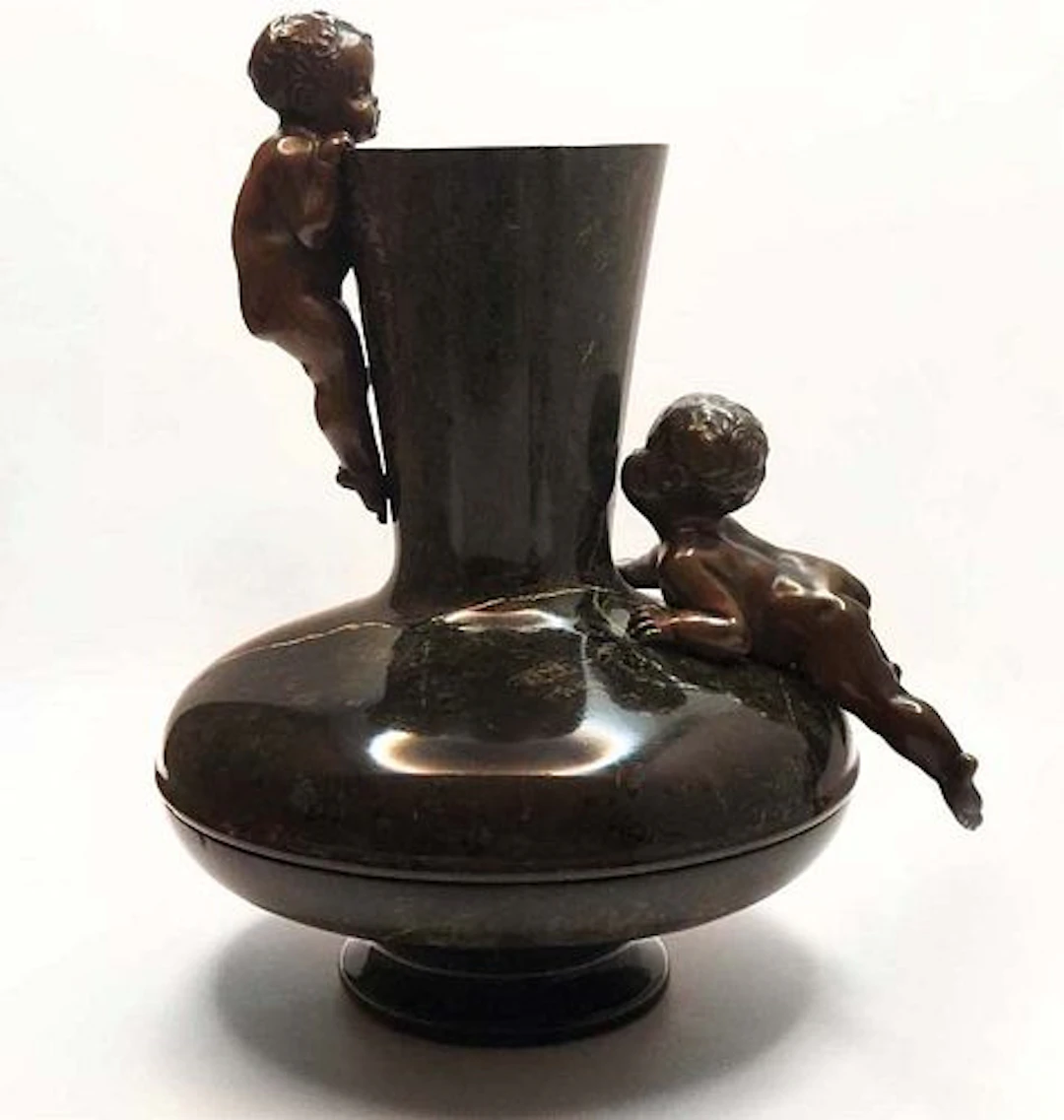 19th C. French Marble Bronze Figural Mounted Vase