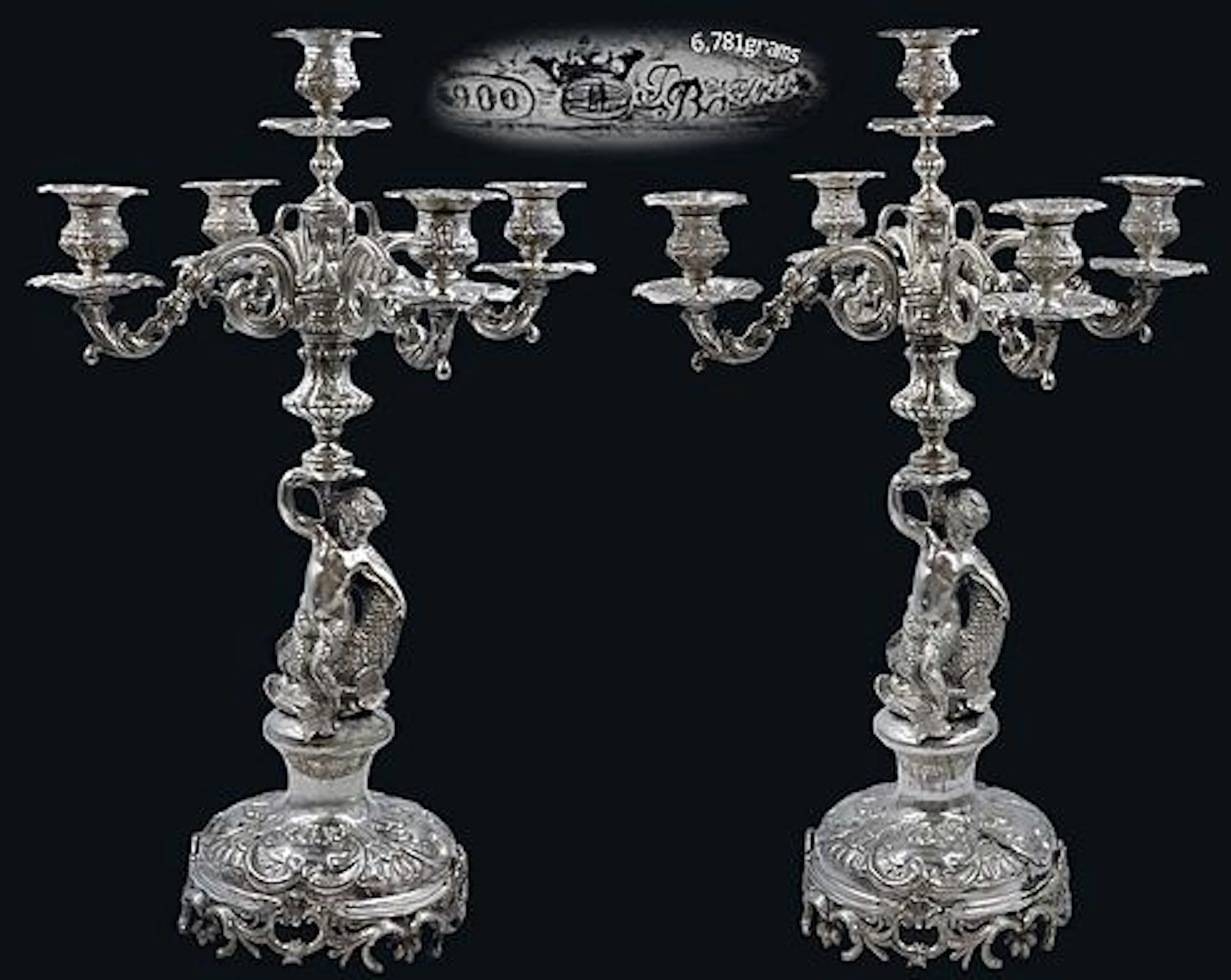 Pair of 900 Silver (6,781g) Figural Candelabras